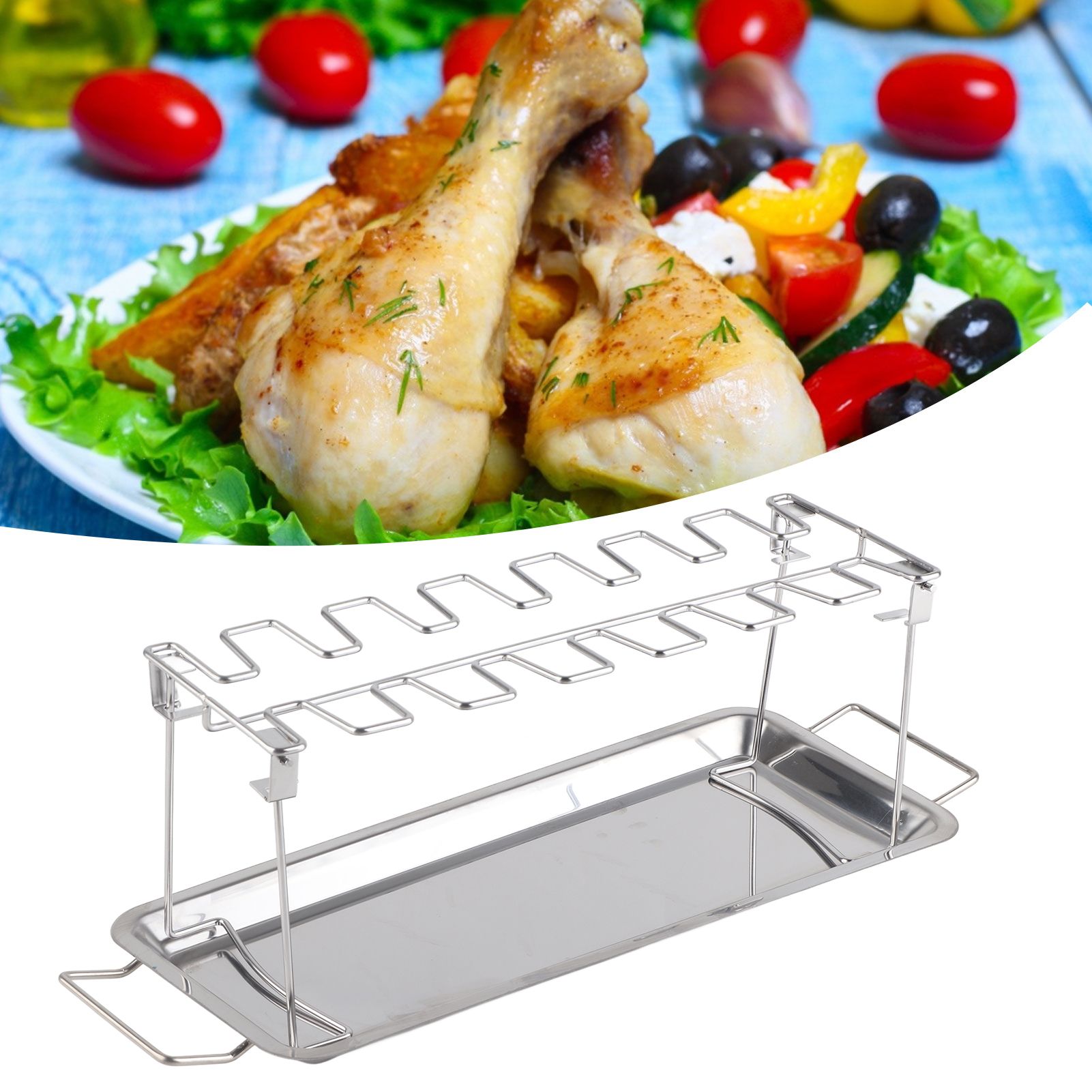 Chicken Leg Grill Rack with Drip Pan Stainless Steel Roaster Stand Barbecue view 12