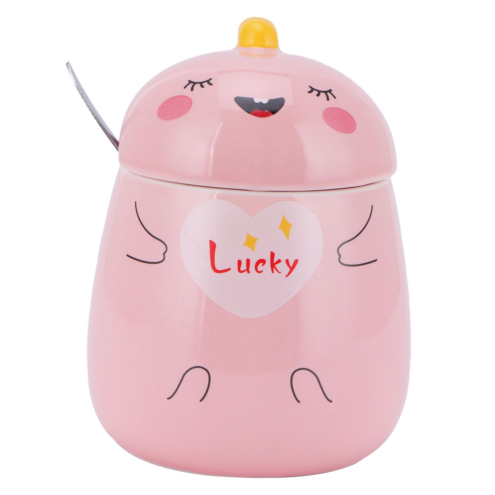 450ml Cute Ceramic Cup with Lid Spoon Water Cup Coffee Mug Girl Gift for Home