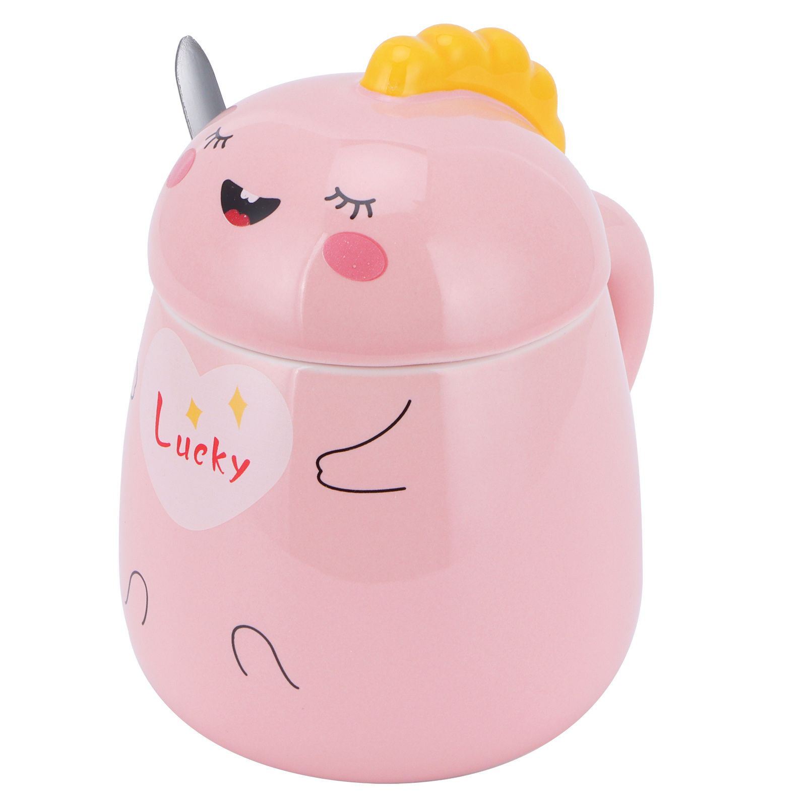 450ml Cute Ceramic Cup with Lid Spoon Water Cup Coffee Mug Girl Gift for Home view 2