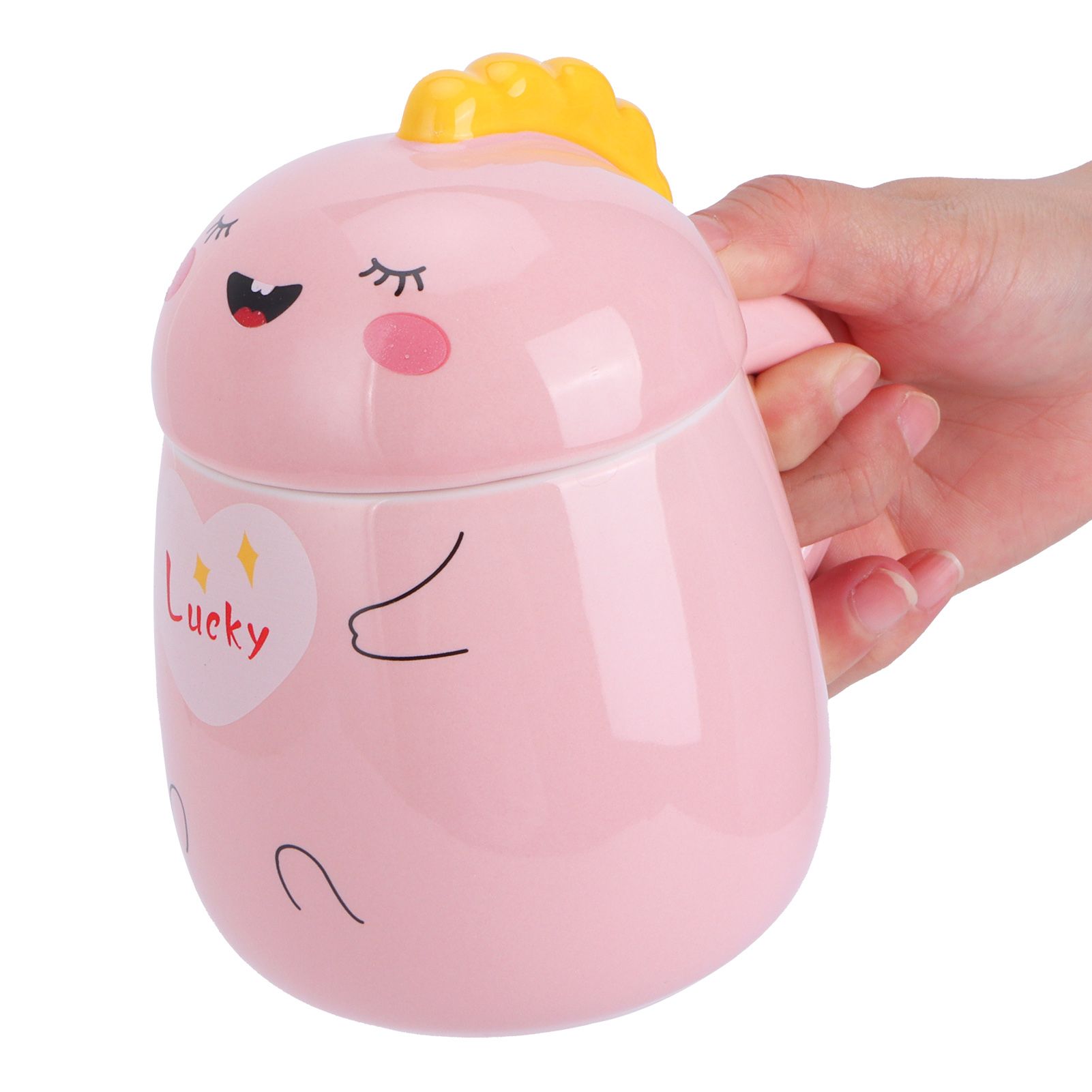 450ml Cute Ceramic Cup with Lid Spoon Water Cup Coffee Mug Girl Gift for Home view 6