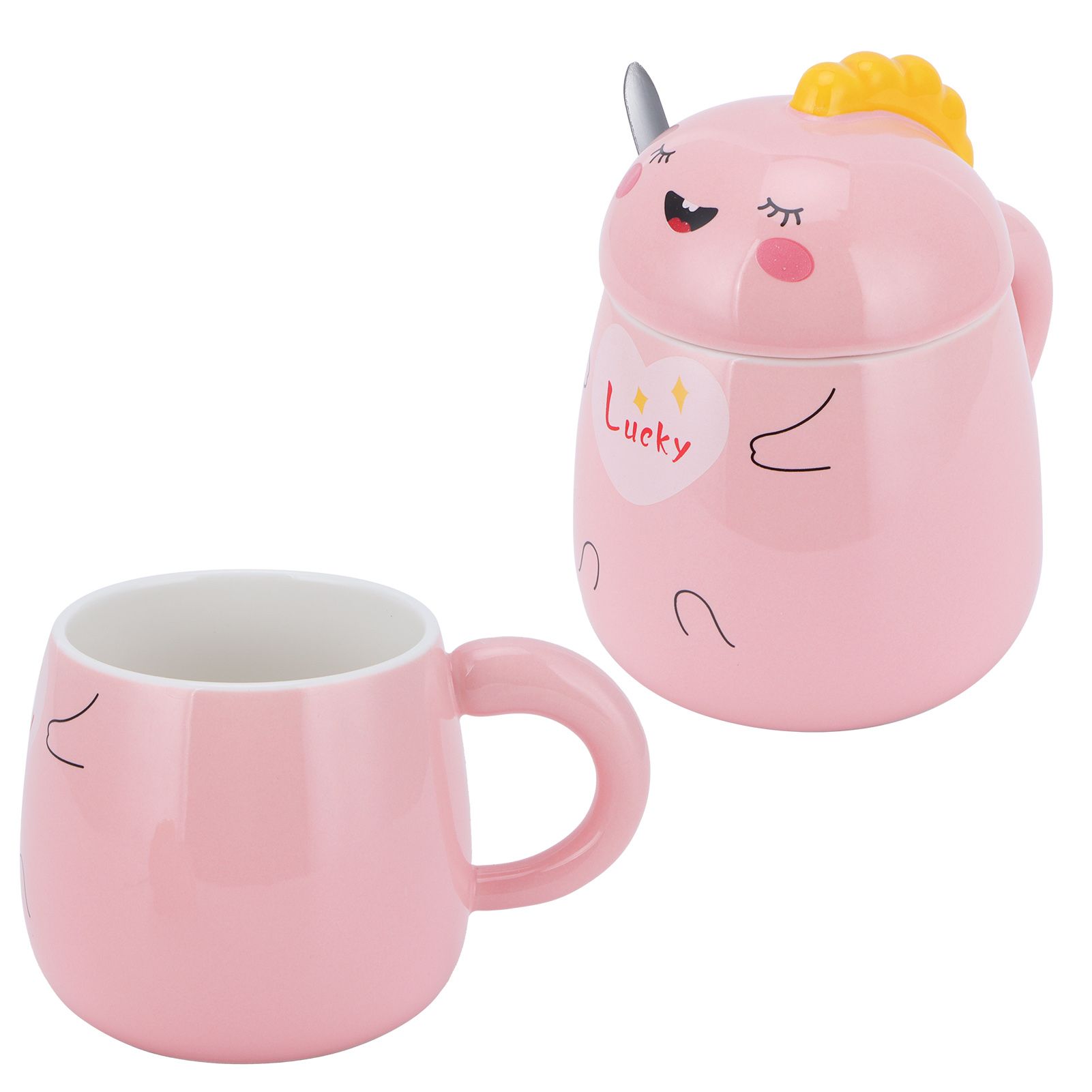 450ml Cute Ceramic Cup with Lid Spoon Water Cup Coffee Mug Girl Gift for Home view 8