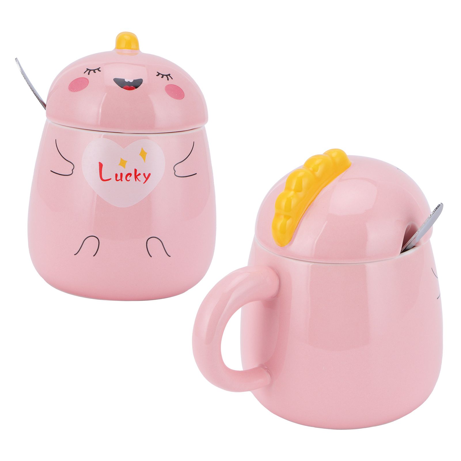 450ml Cute Ceramic Cup with Lid Spoon Water Cup Coffee Mug Girl Gift for Home view 9