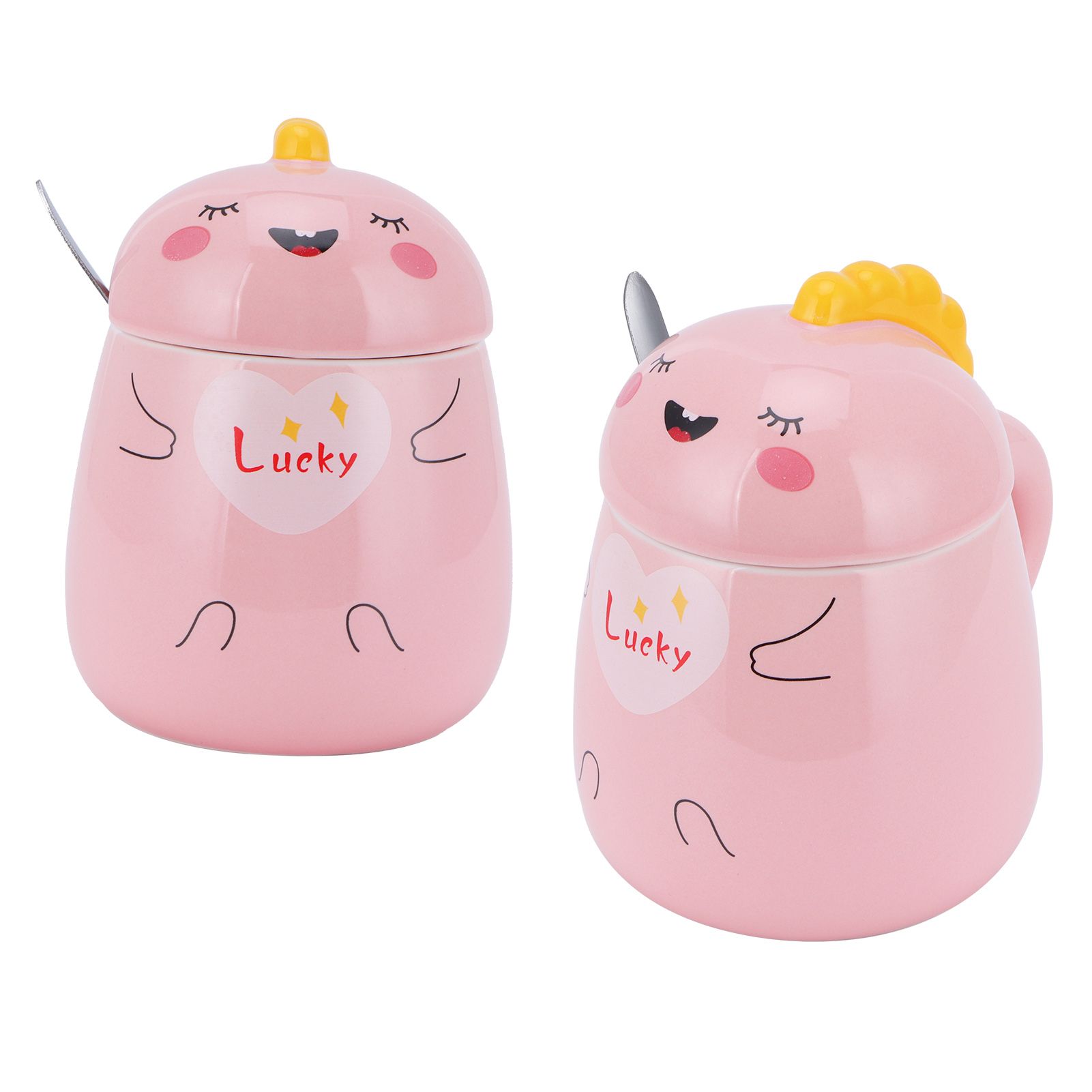 450ml Cute Ceramic Cup with Lid Spoon Water Cup Coffee Mug Girl Gift for Home view 10