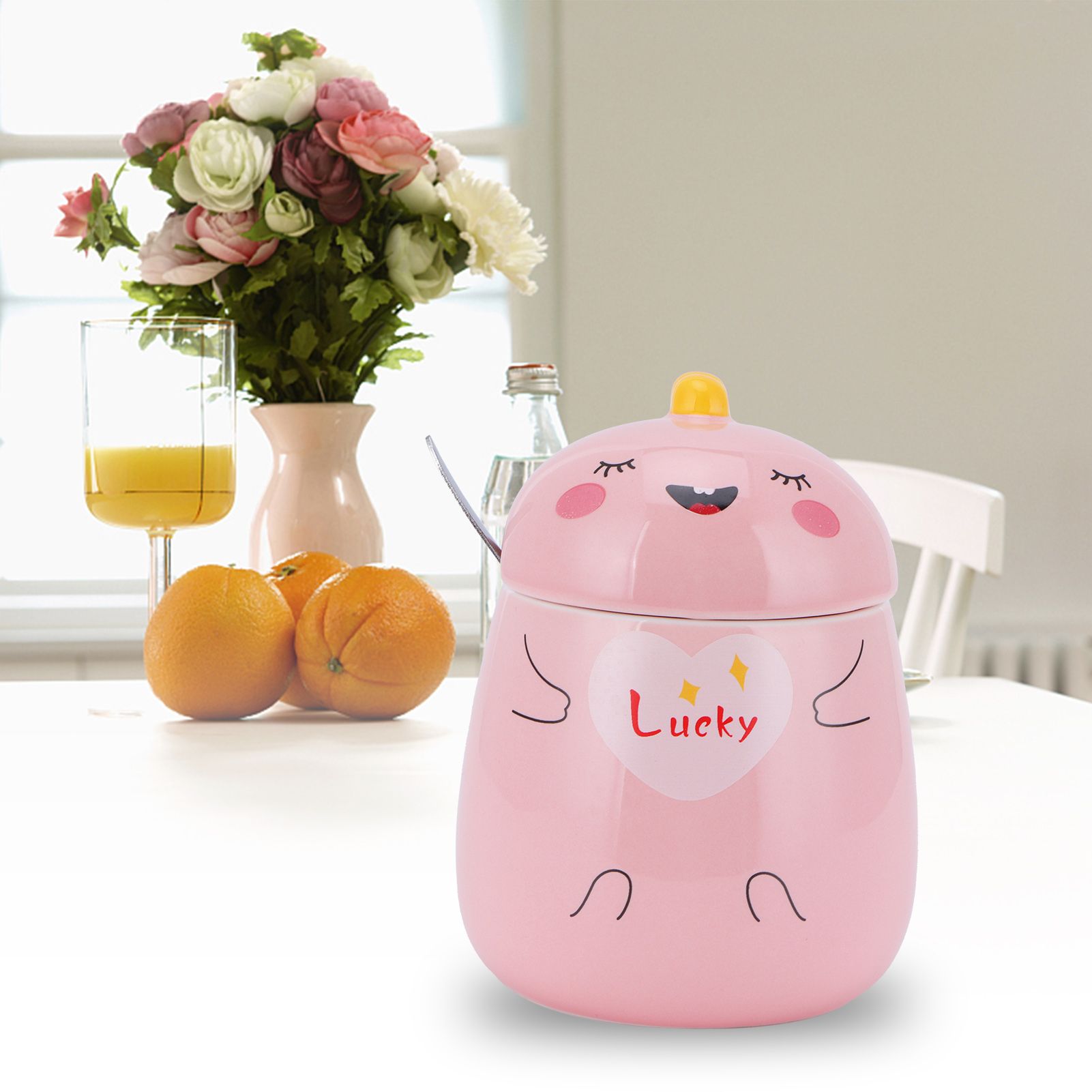 450ml Cute Ceramic Cup with Lid Spoon Water Cup Coffee Mug Girl Gift for Home view 12