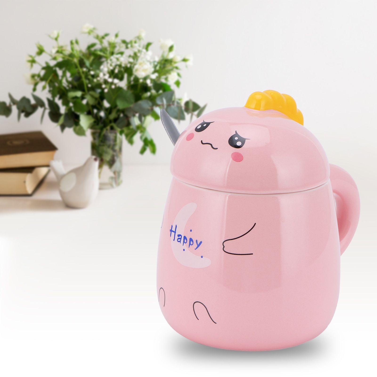 450ml Cute Ceramic Cup with Lid Spoon Water Cup Coffee Mug Girl Gift for Home view 11