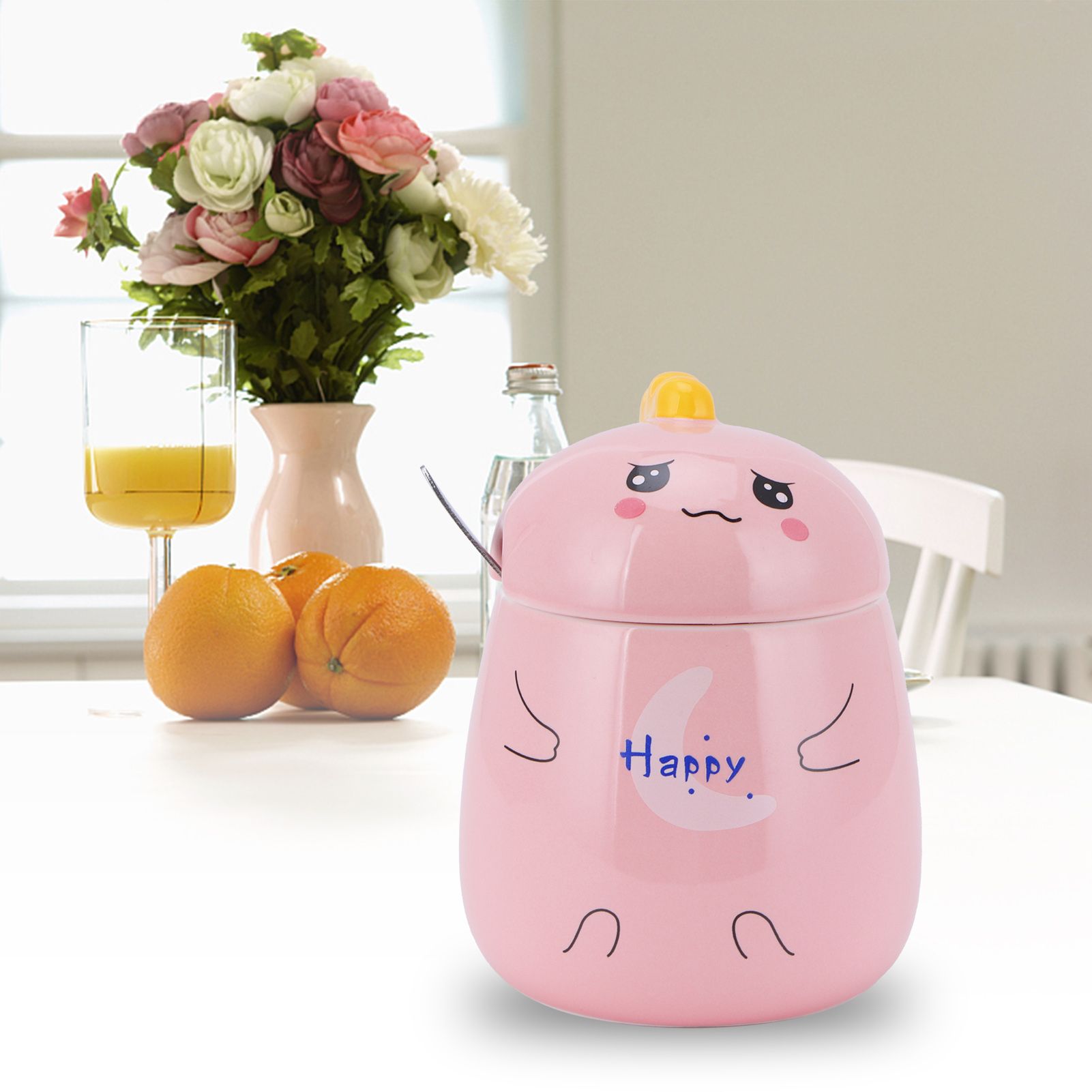 450ml Cute Ceramic Cup with Lid Spoon Water Cup Coffee Mug Girl Gift for Home view 12