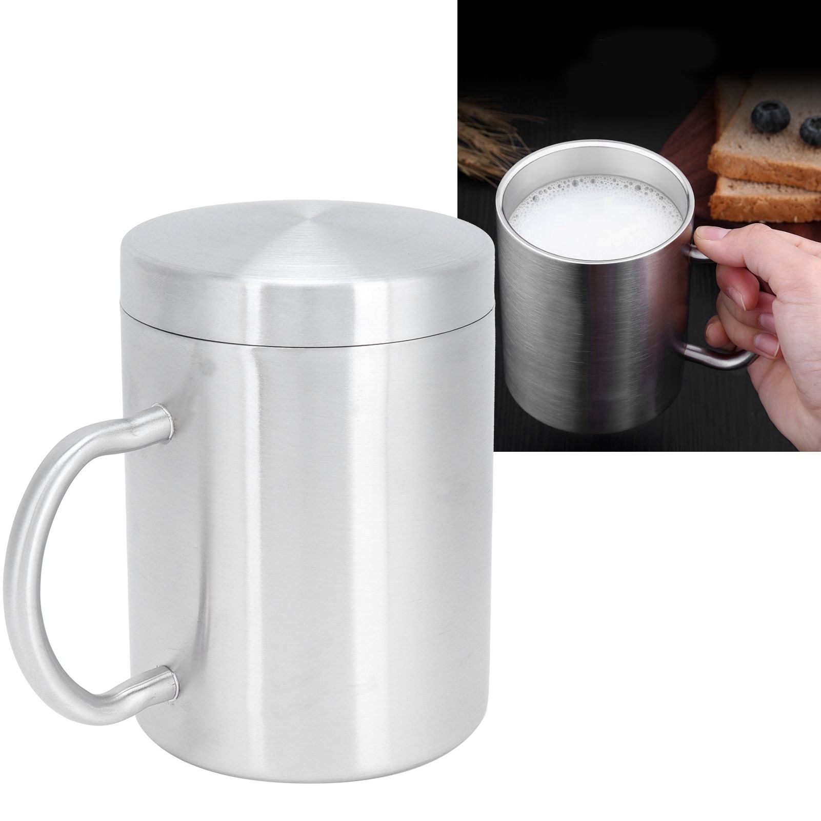 Stainless Steel Mug with Handle Lid DoubleLayer Heat Insulation Cup Beer Mug view 12