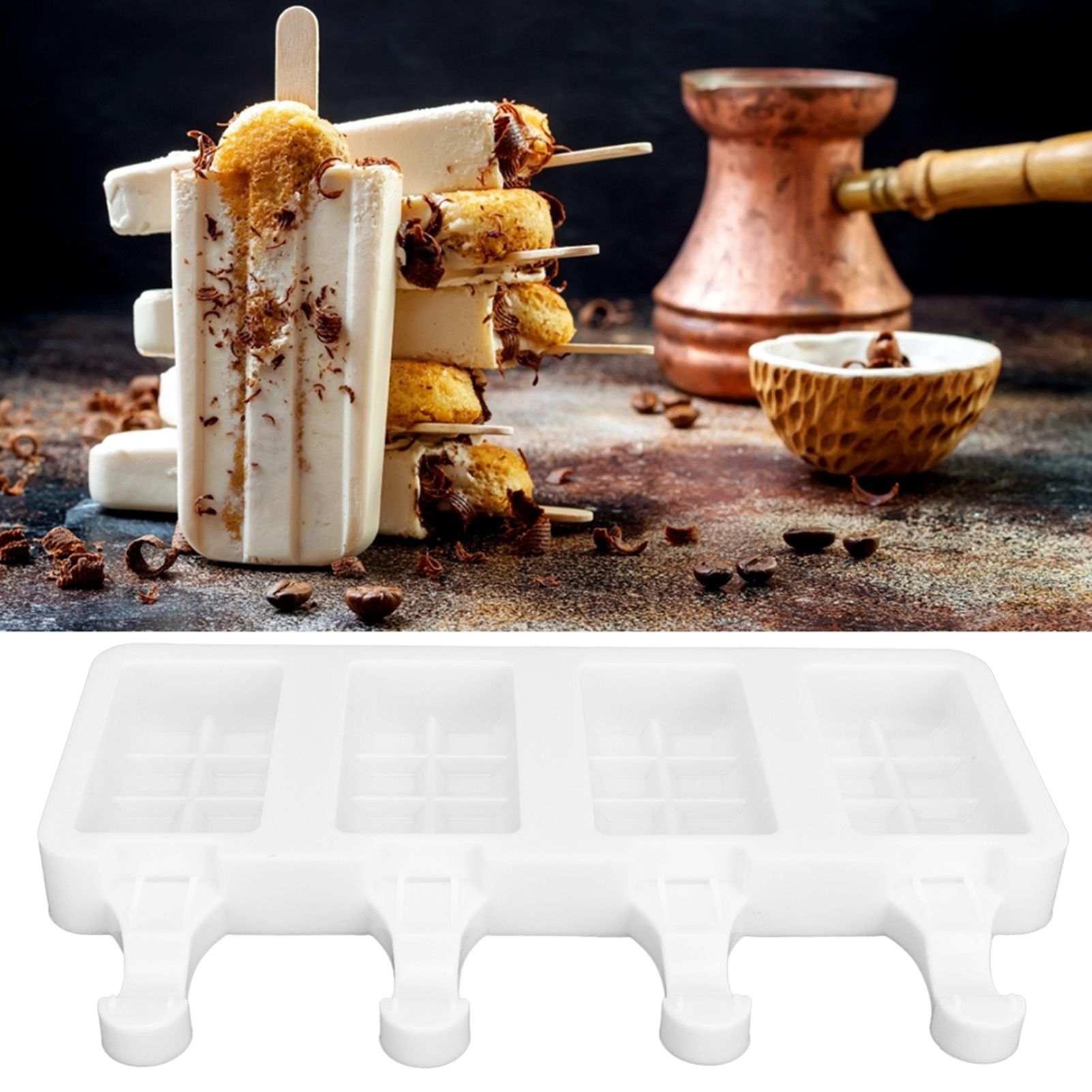 Silicone Ice Cream Mold 4 Cavities DIY Ice Bar Maker Mould for Kitchen Tool view 11