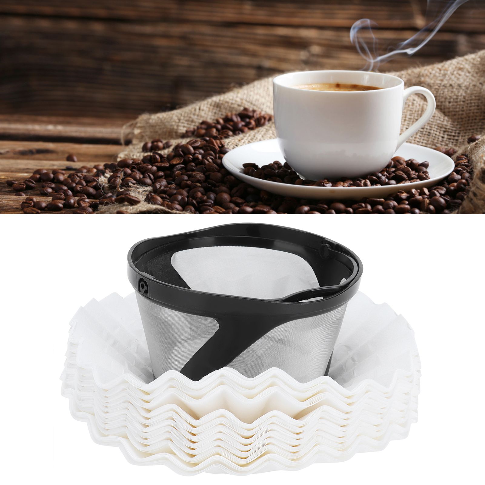 Coffee Filter Basket Cup with 100Pcs Filter Papers Filtering Tool Coffee view 12