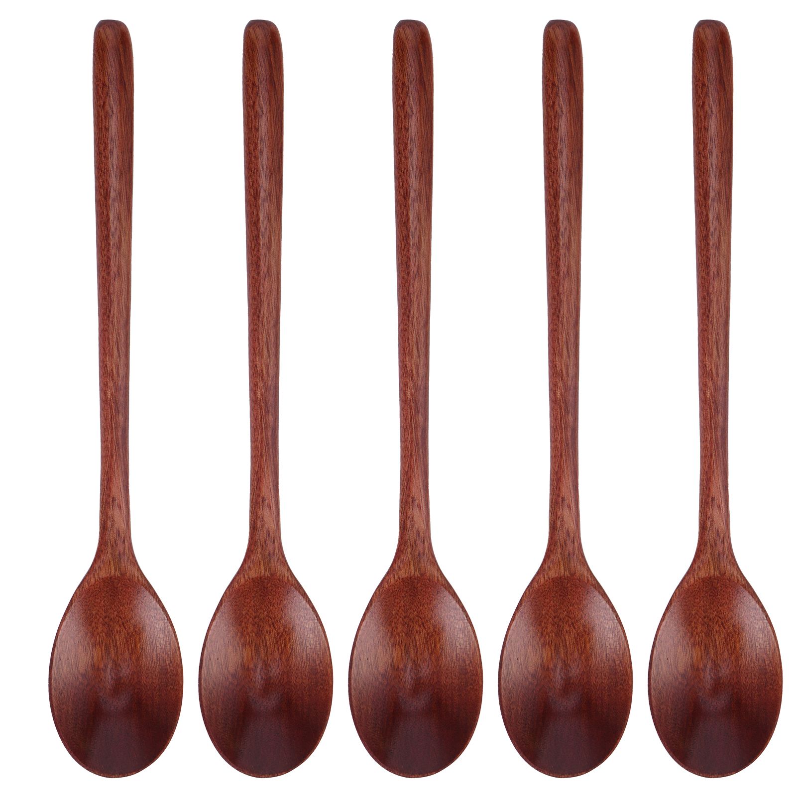 5PCS Wooden Spoon with Long Handle Soup Spoon for Barbecue Camping Party Home