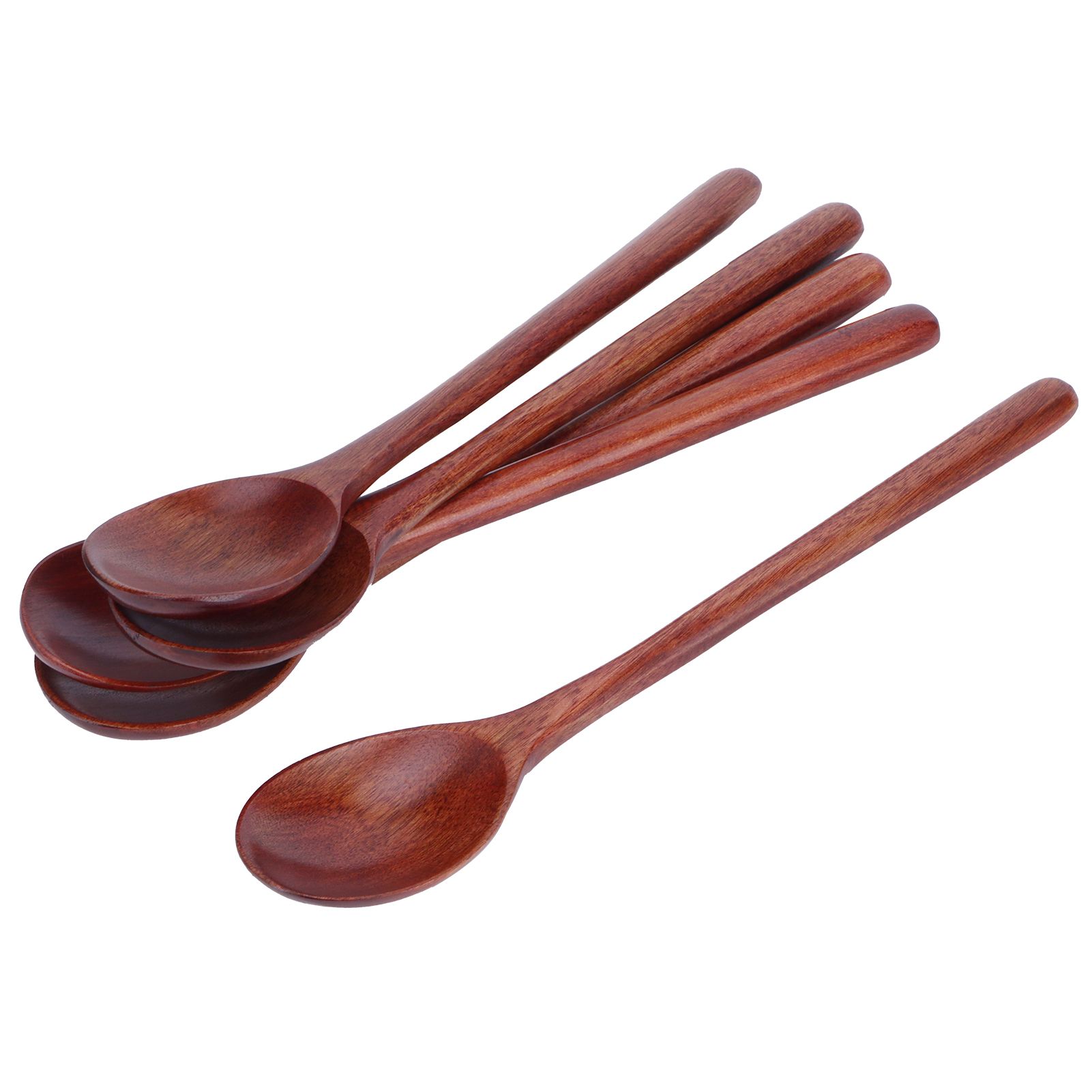 5PCS Wooden Spoon with Long Handle Soup Spoon for Barbecue Camping Party Home view 7