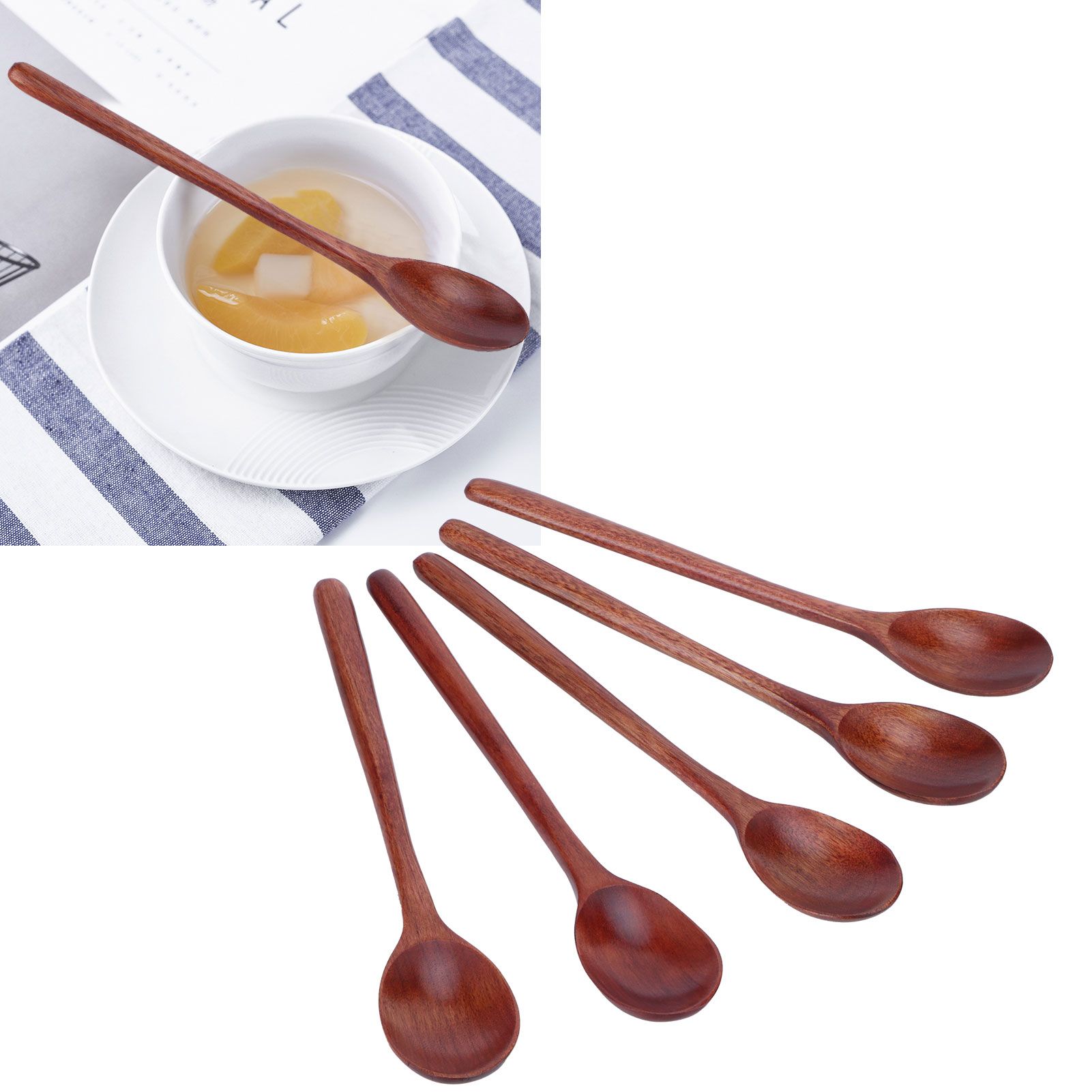5PCS Wooden Spoon with Long Handle Soup Spoon for Barbecue Camping Party Home view 11