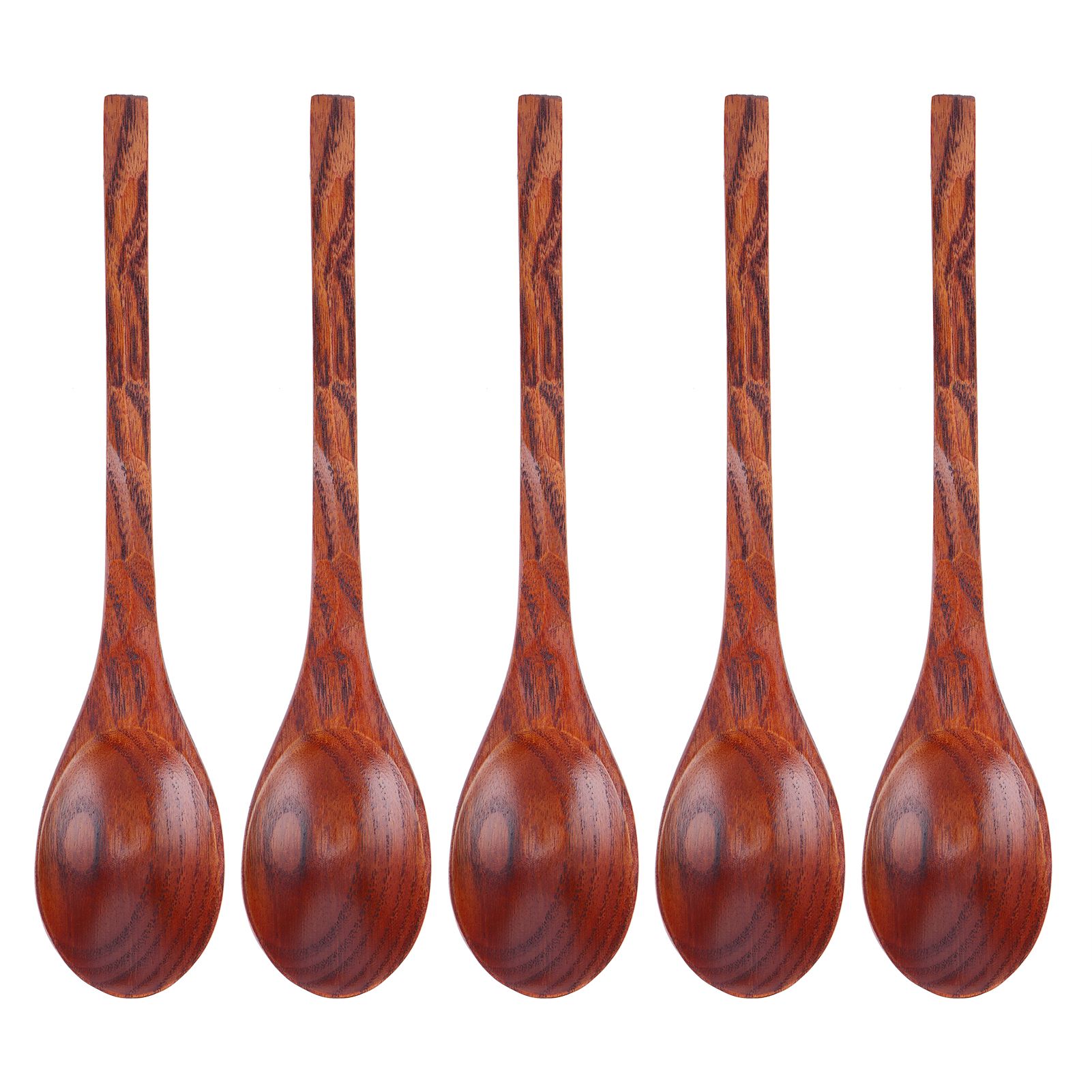 5PCS Japanese Style Wood Spoon Long Handle Soup Spoons Household Tableware