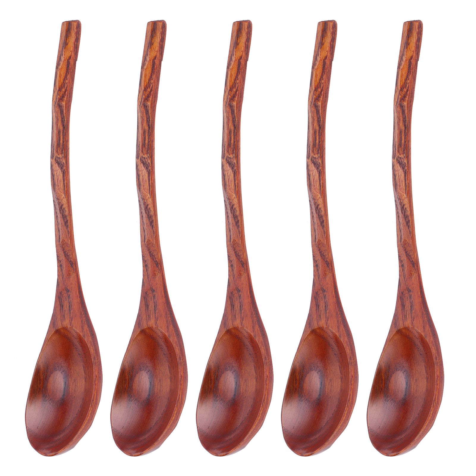 5PCS Japanese Style Wood Spoon Long Handle Soup Spoons Household Tableware view 2