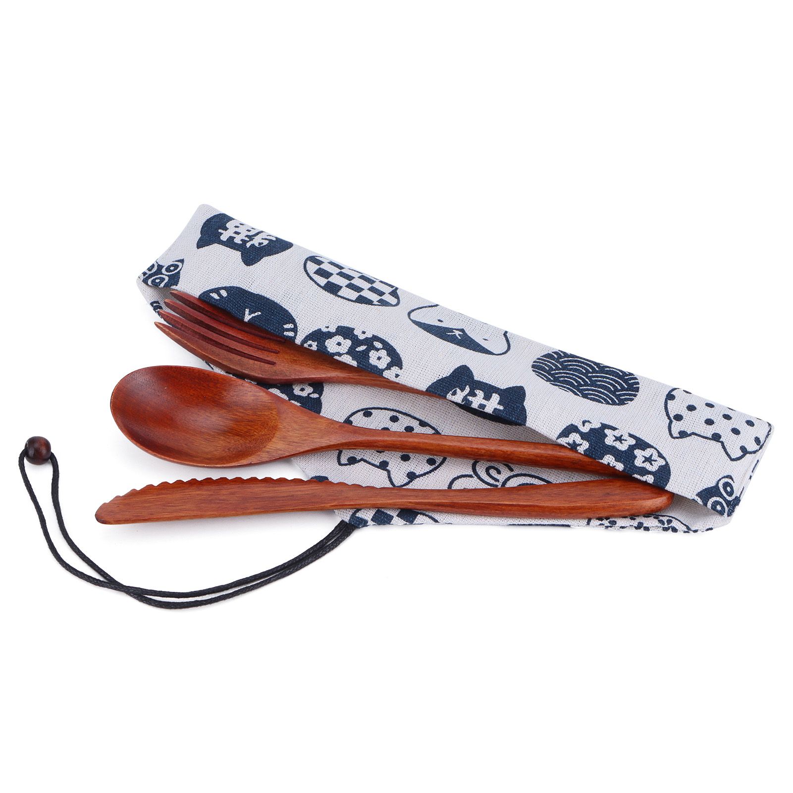 Portable Wooden Cutlery Set Spoon Fork Knife Wood Flatware Dinnerware