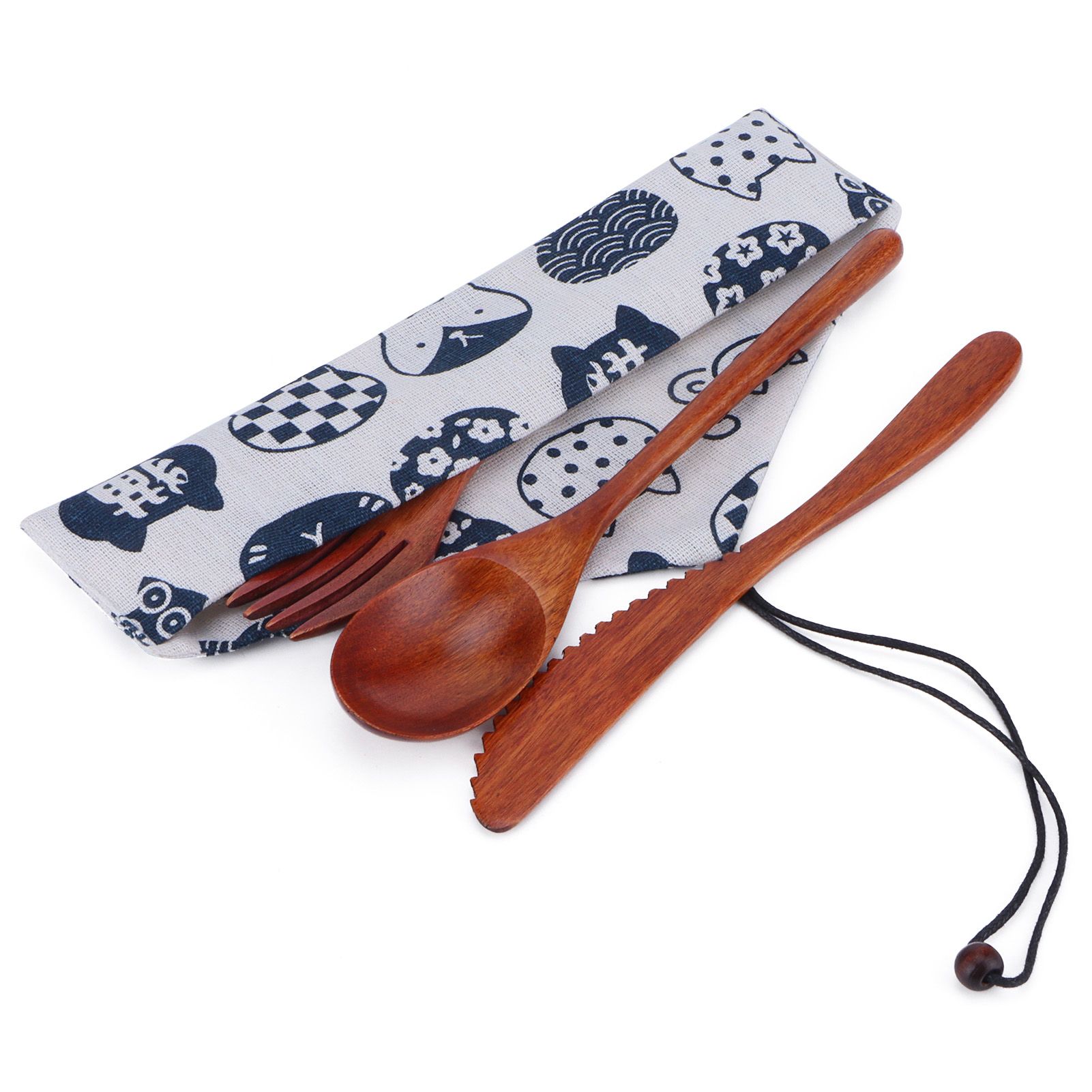 Portable Wooden Cutlery Set Spoon Fork Knife Wood Flatware Dinnerware view 2