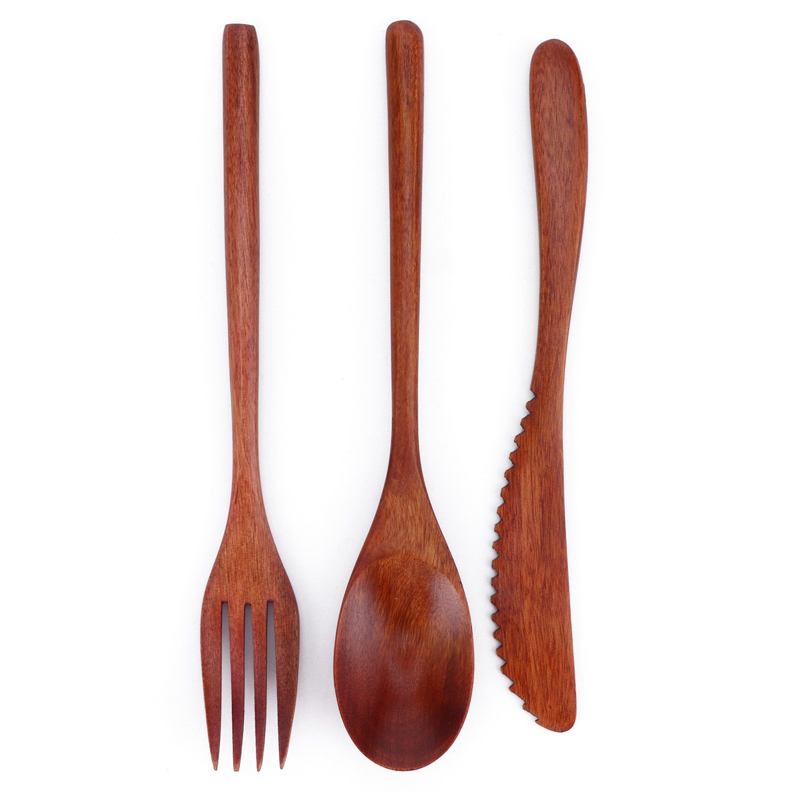 Portable Wooden Cutlery Set Spoon Fork Knife Wood Flatware Dinnerware view 3