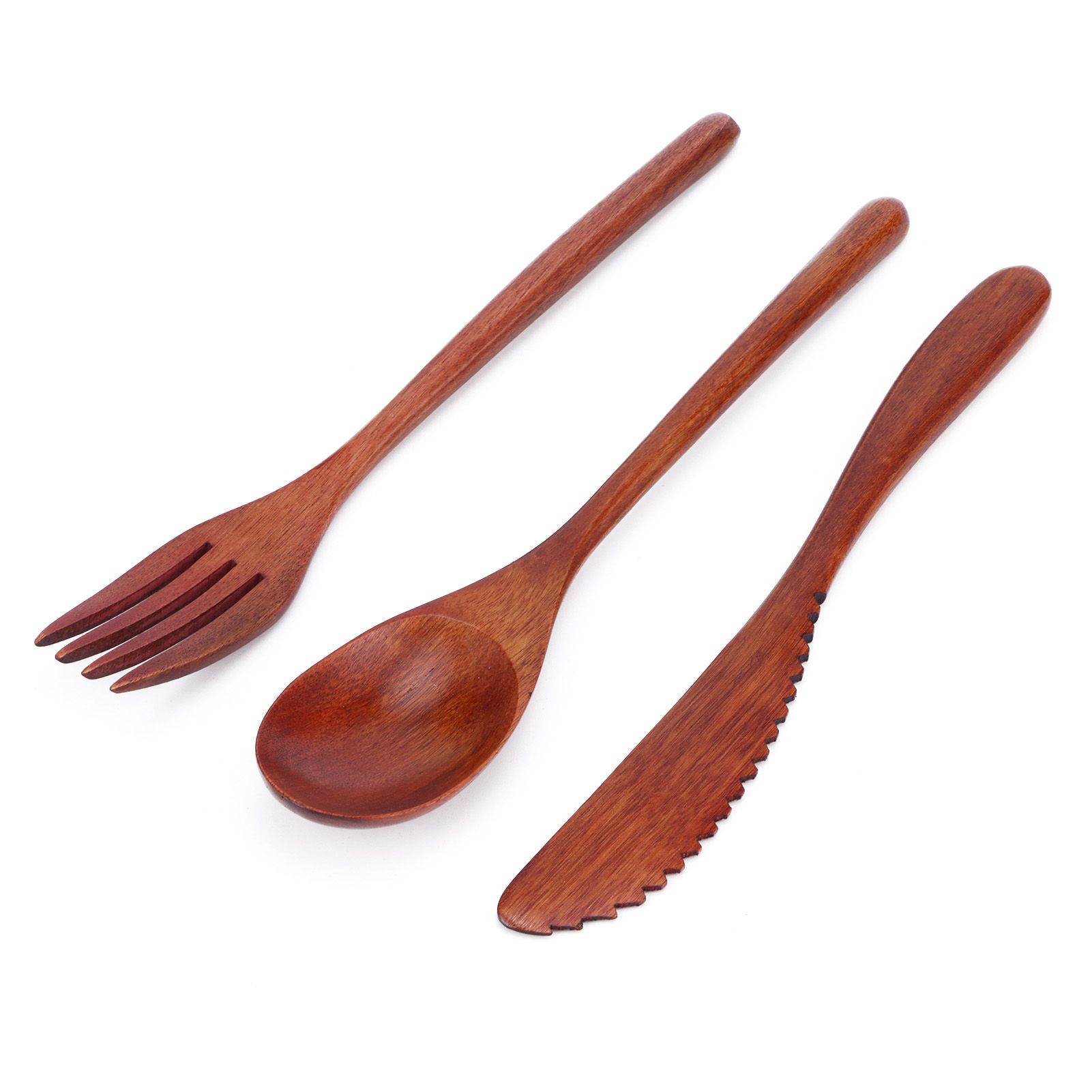 Portable Wooden Cutlery Set Spoon Fork Knife Wood Flatware Dinnerware view 4