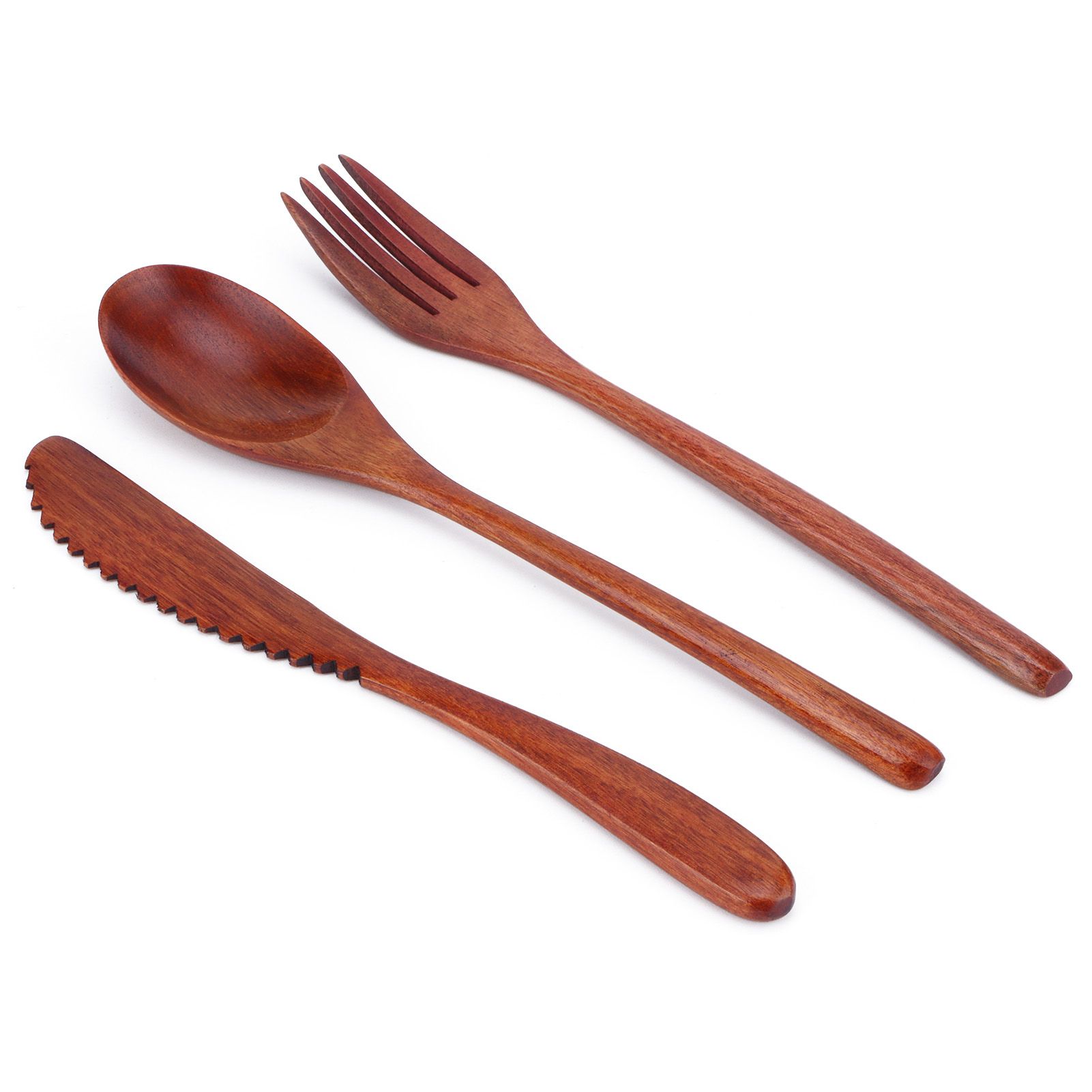 Portable Wooden Cutlery Set Spoon Fork Knife Wood Flatware Dinnerware view 5