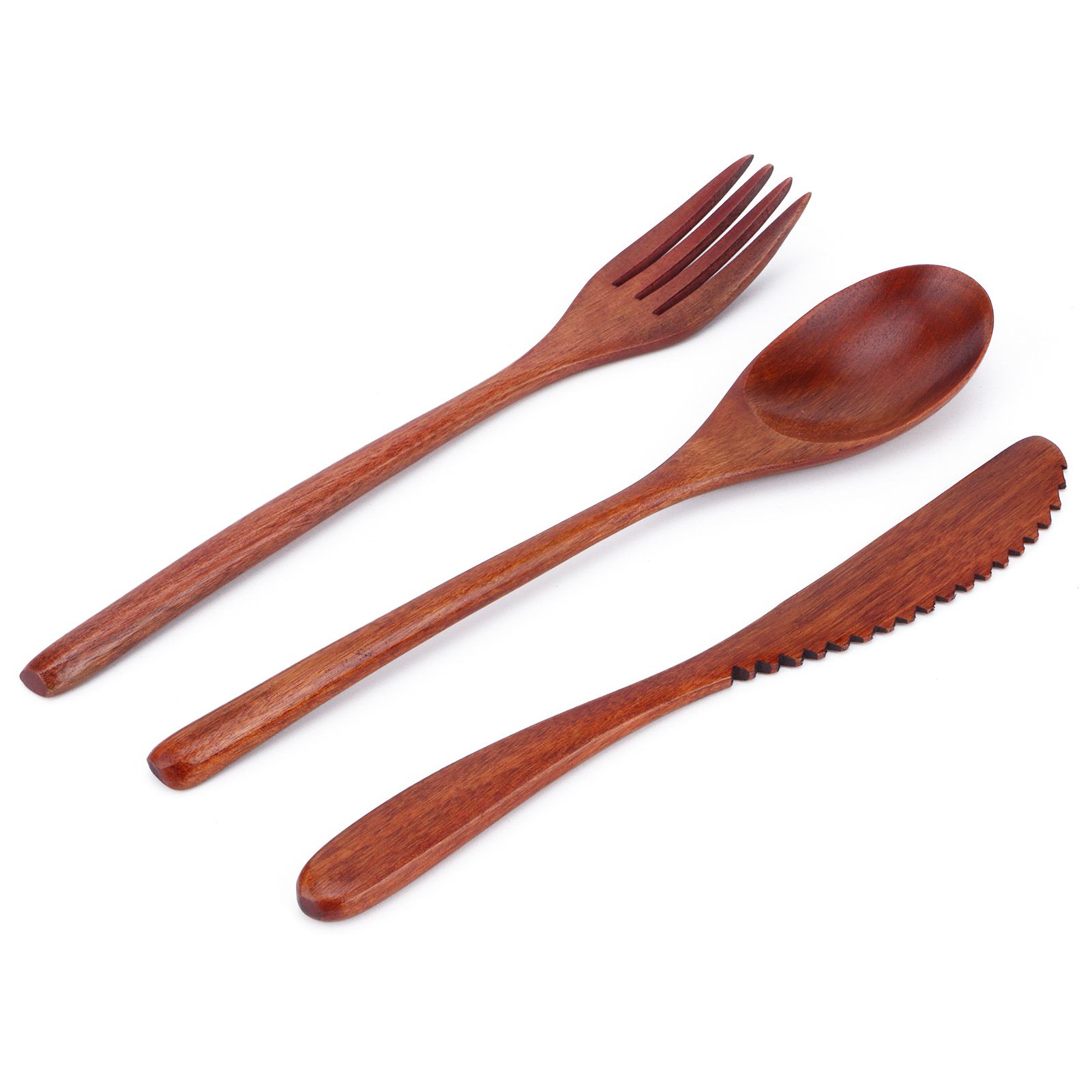 Portable Wooden Cutlery Set Spoon Fork Knife Wood Flatware Dinnerware view 7