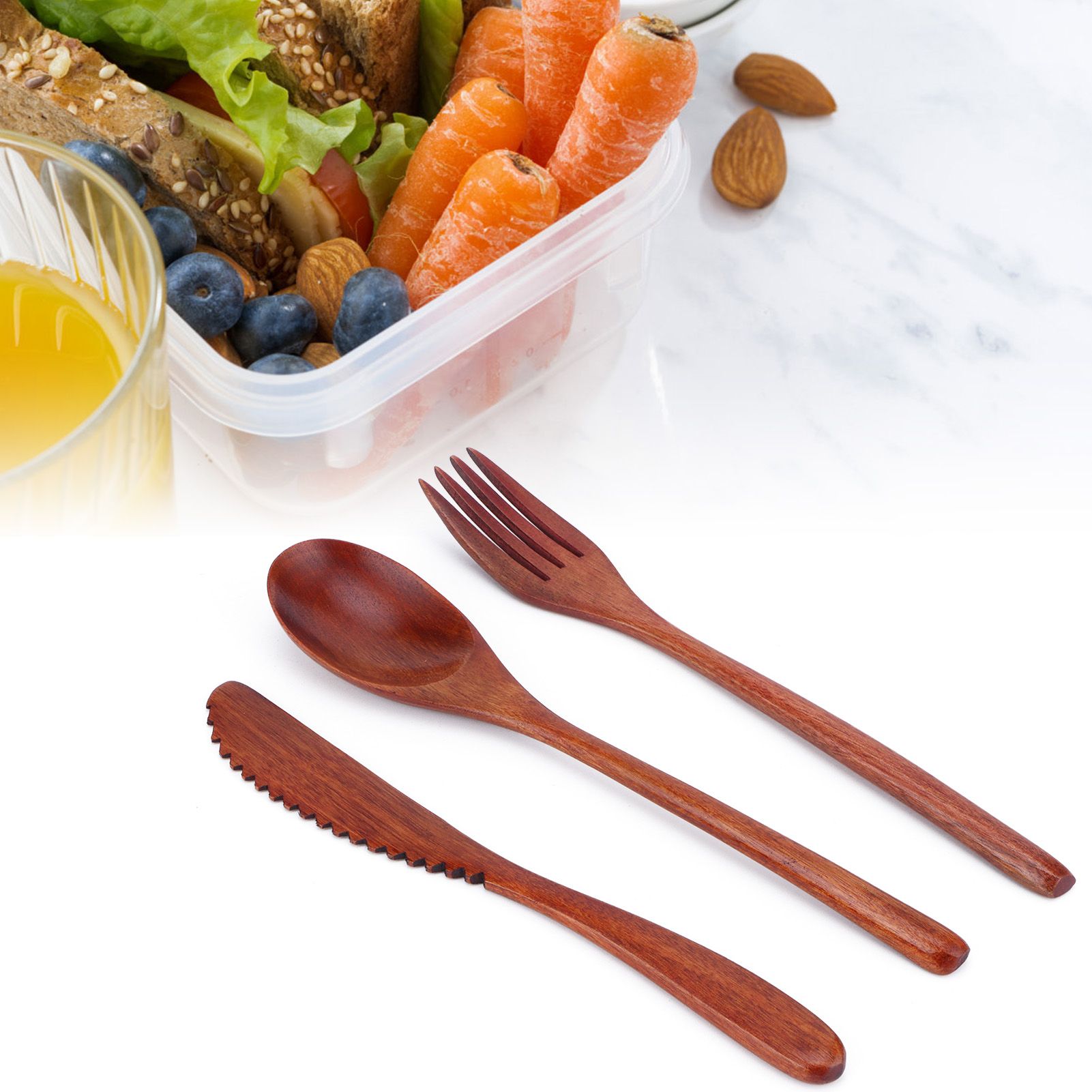 Portable Wooden Cutlery Set Spoon Fork Knife Wood Flatware Dinnerware view 12