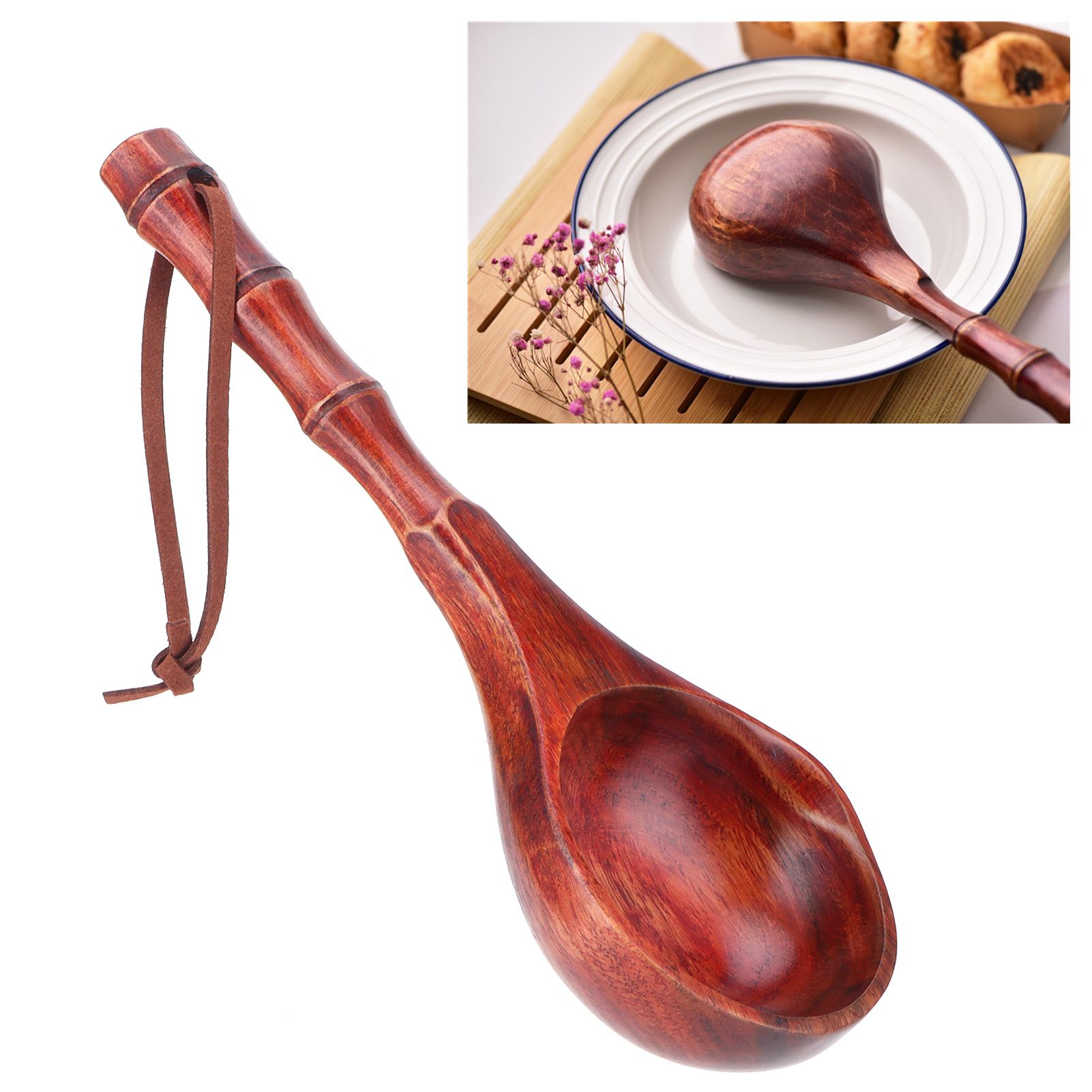 Wooden Round Spoon Japanese Style Sauna Water Ladle Kitchen Soup Spoon Accessory view 11