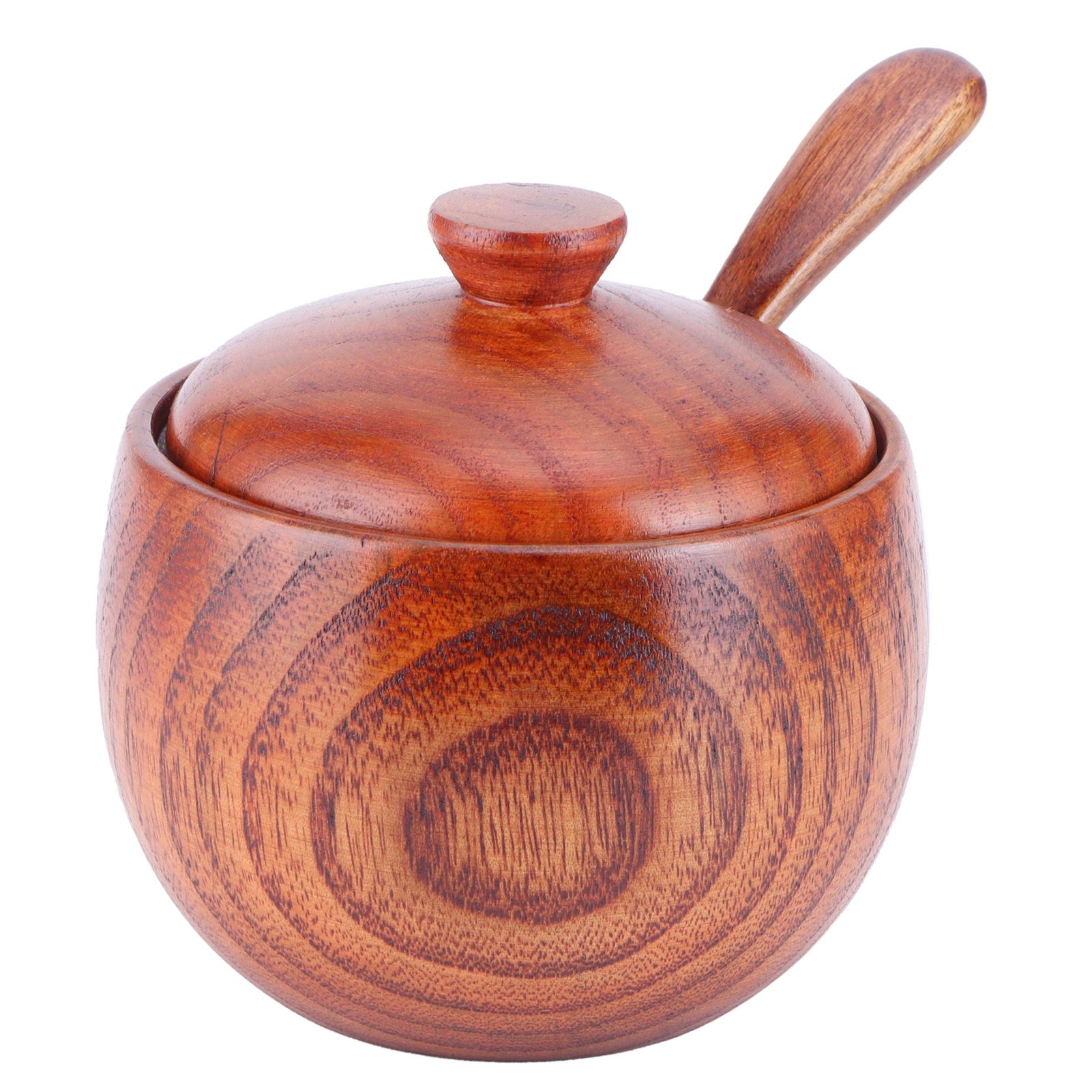 Wooden Salt Box with Lid Spoon Vintage Spice Jar Seasoning Container Cooking