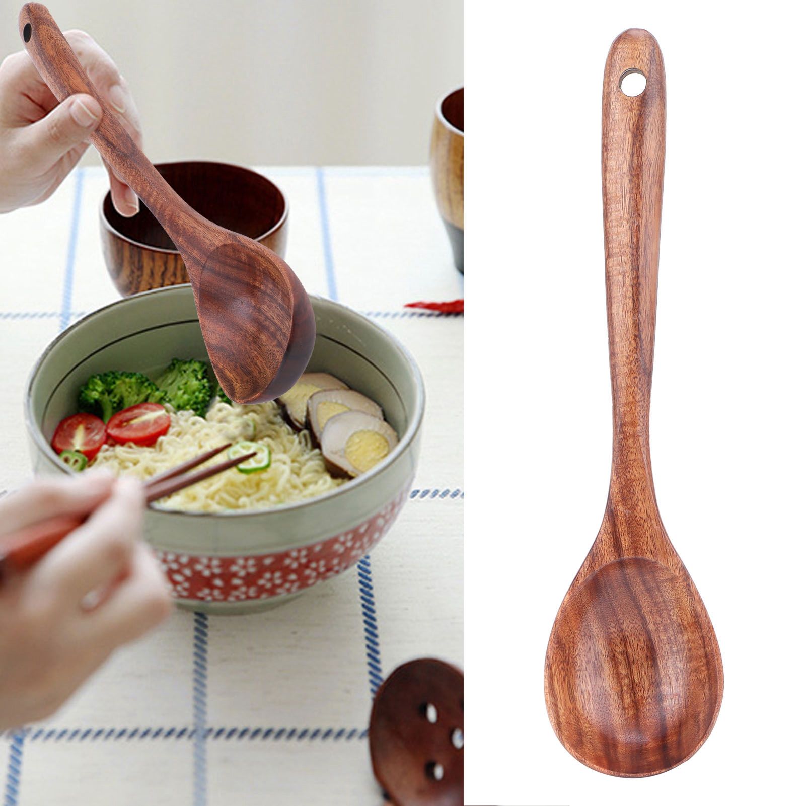 Teak Soup Spoon with Long Handle Food Grade Household Spoon for Home view 11