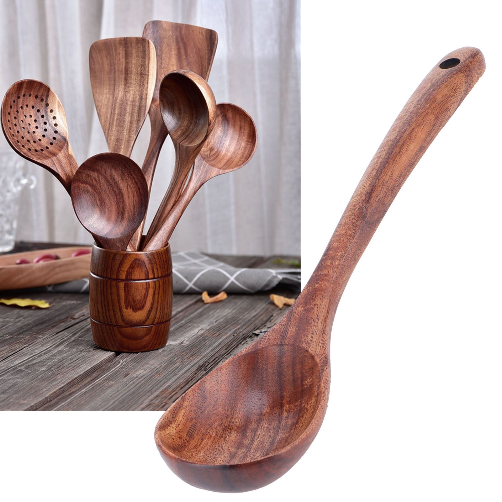 Teak Soup Spoon with Long Handle Food Grade Household Spoon for Home view 12