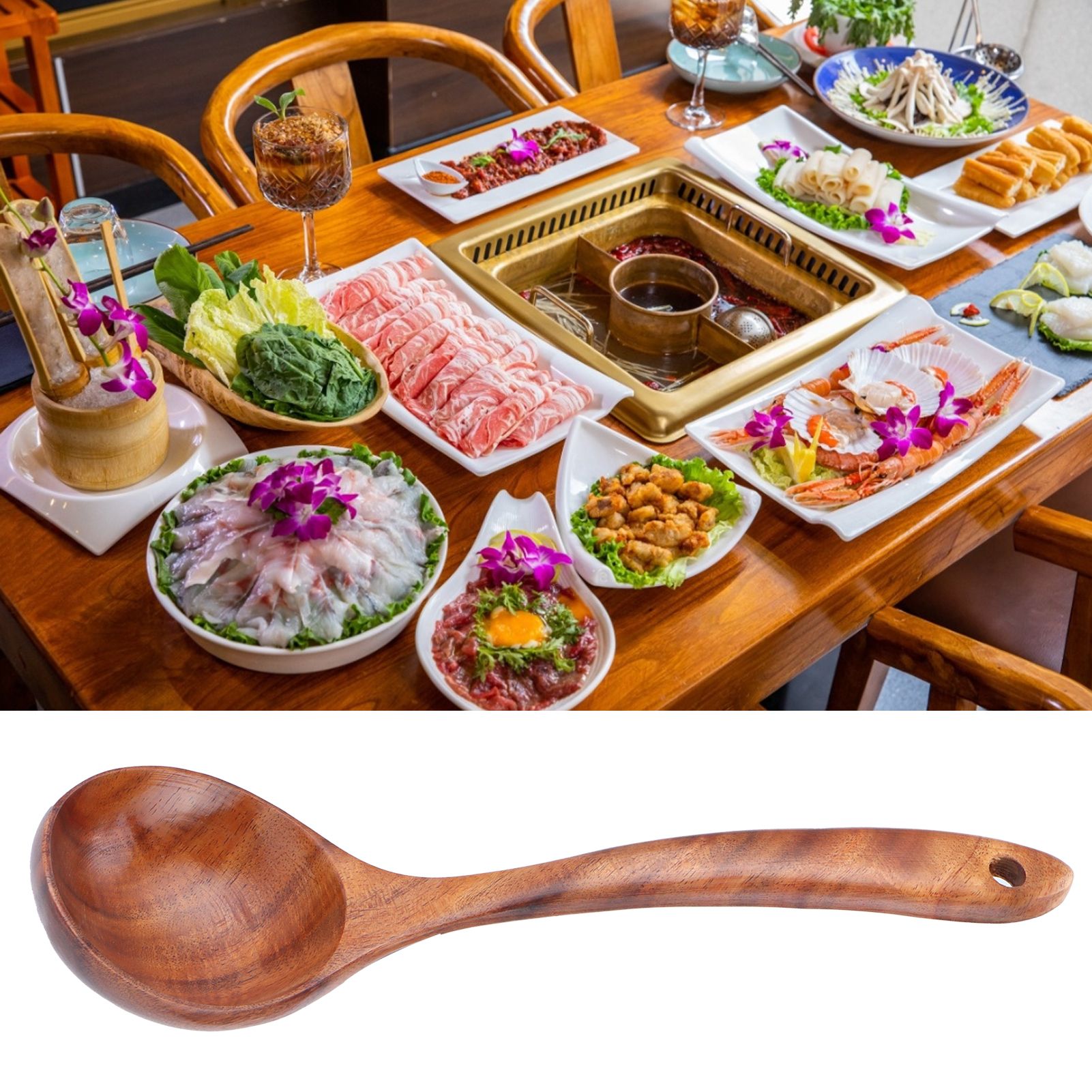 Wooden Spoon AntiScald Cooking Hot Pot Soup Spoon with Long Handle for Home view 11