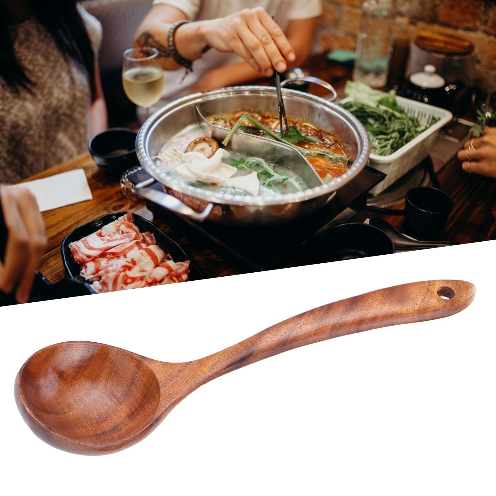Wooden Spoon AntiScald Cooking Hot Pot Soup Spoon with Long Handle for Home view 12