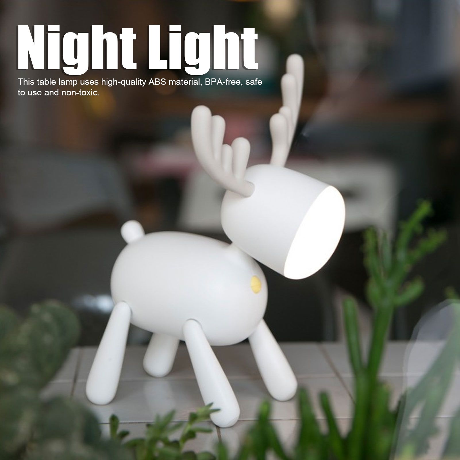 LED Night Light Cartoon Deer-Shaped Table Lamp 1200mAh USB Charging Bedroom view 15