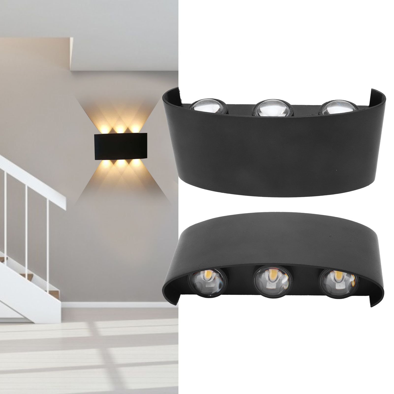 6W LED Wall Light Aluminium Black Shell Warm Light Up Down Lighting Decoration view 9