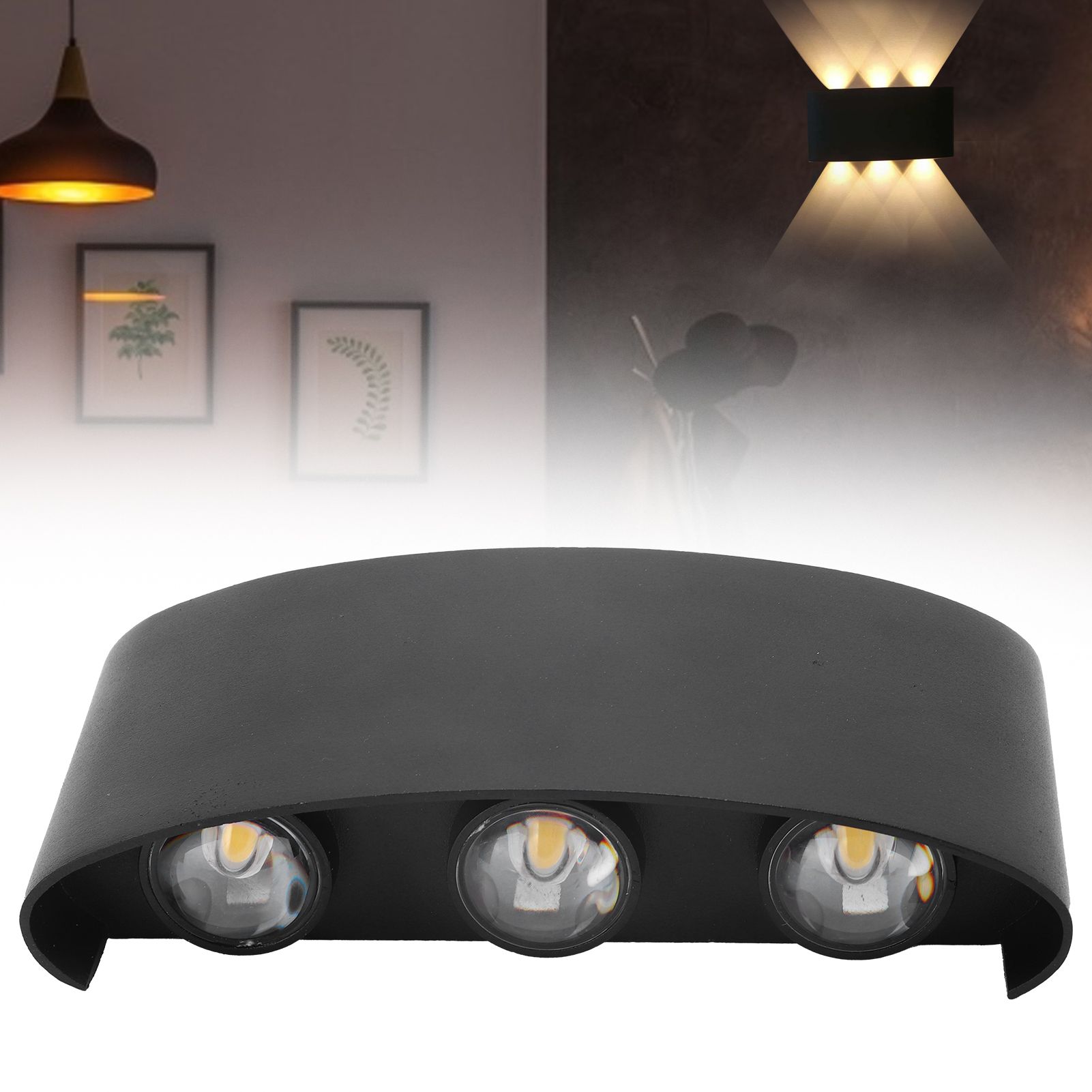 6W LED Wall Light Aluminium Black Shell Warm Light Up Down Lighting Decoration view 10