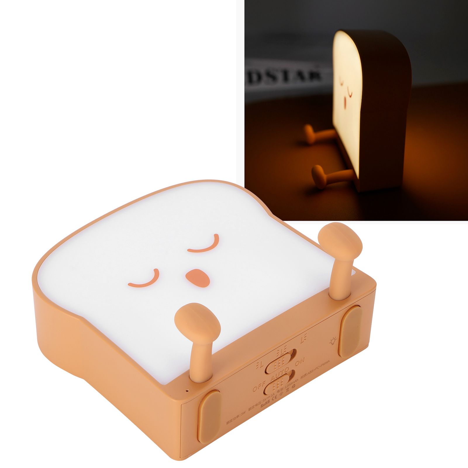 USB Night Light Mini Cute Cartoon Bread‑Shaped Bedside Lamp Phone Holder Stand view 10