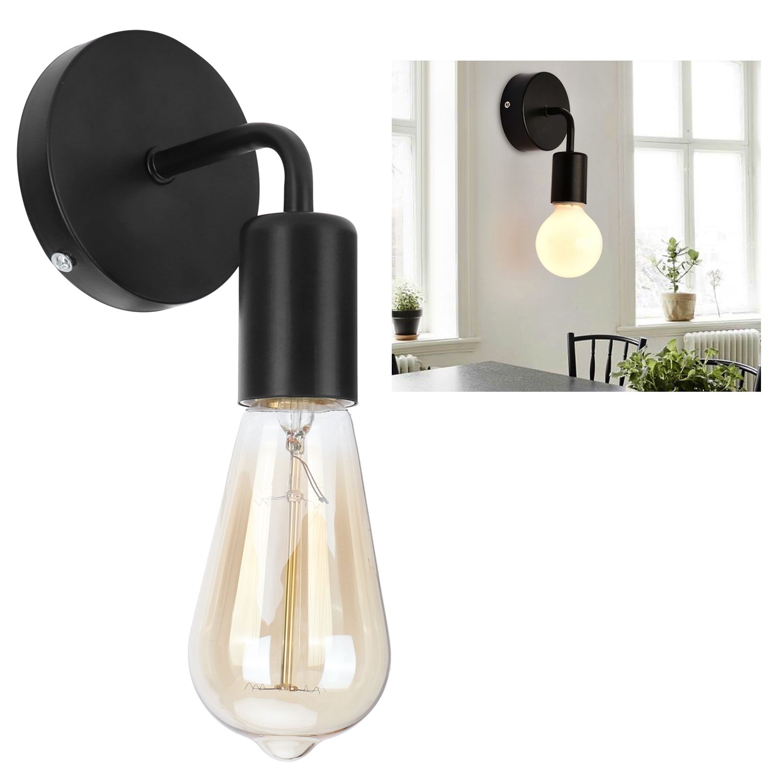 E27 Black Wall Lamp Retro Single Head Wall Light Fixture for Bedside Corridor view 9