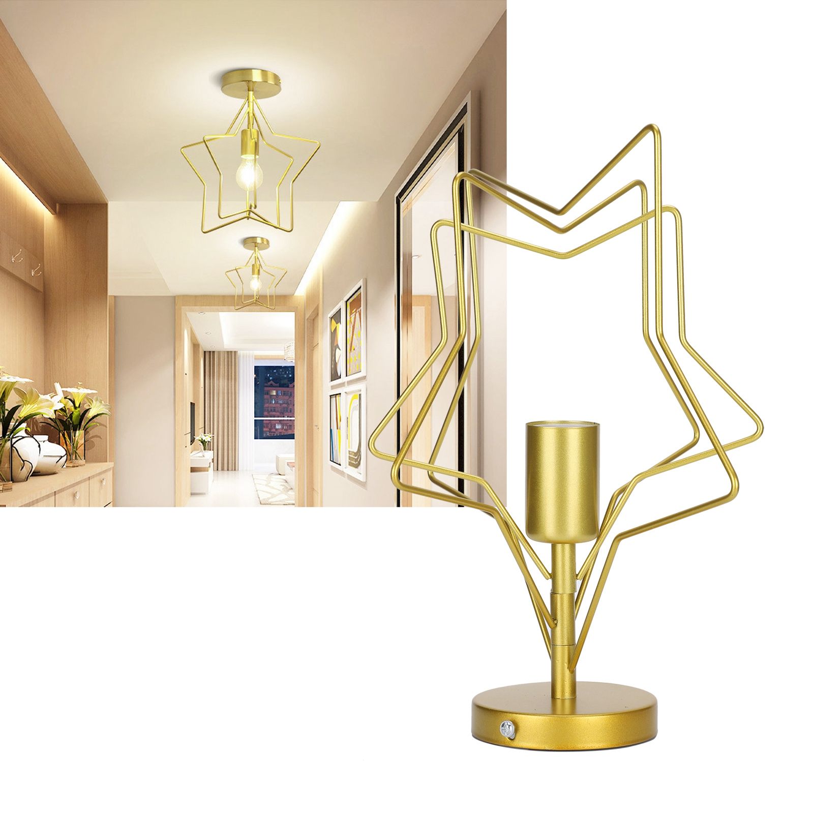 Ceiling Light Five Pointed Star E27 Wrought Iron Hanging Lamp for Corridor view 9