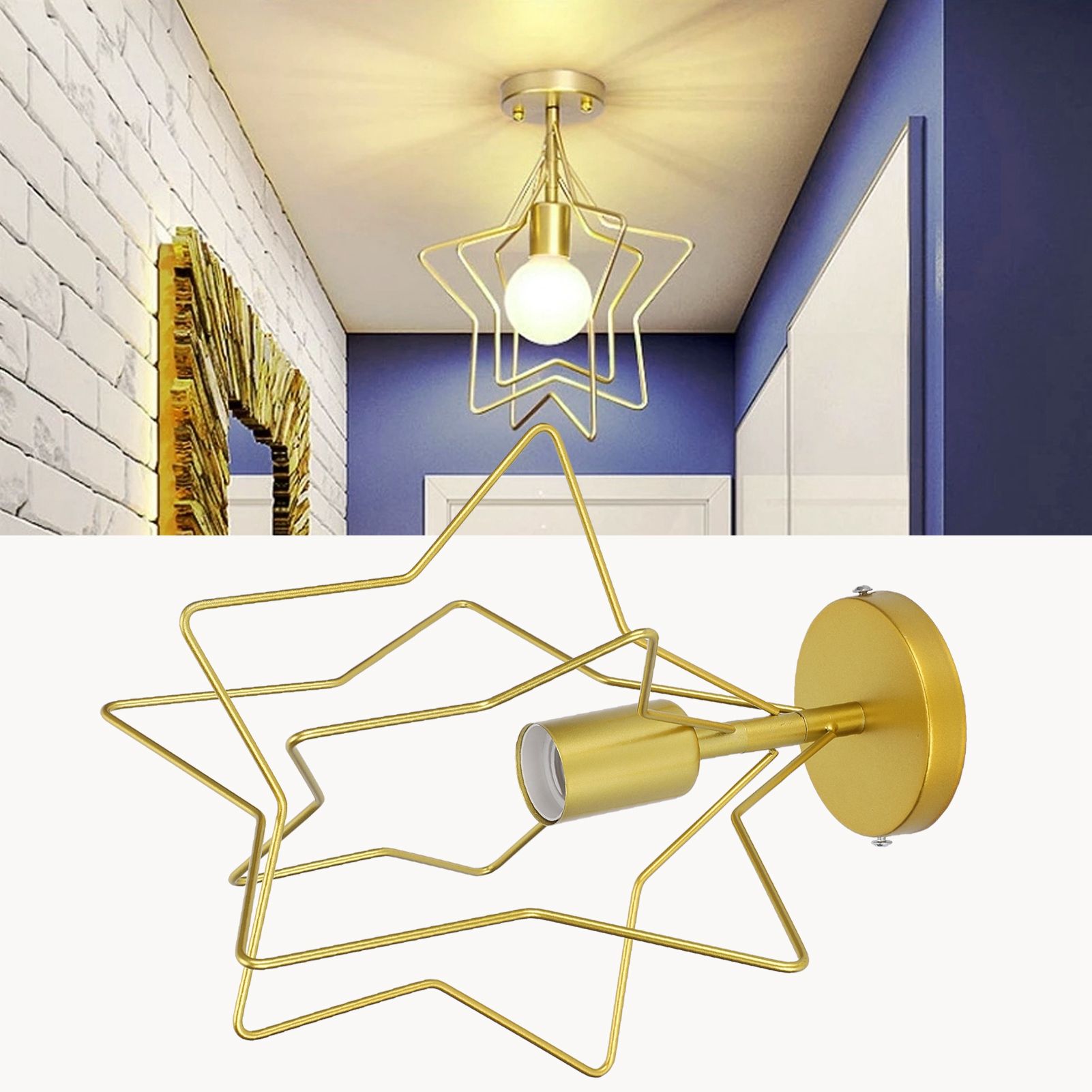 Ceiling Light Five Pointed Star E27 Wrought Iron Hanging Lamp for Corridor view 10