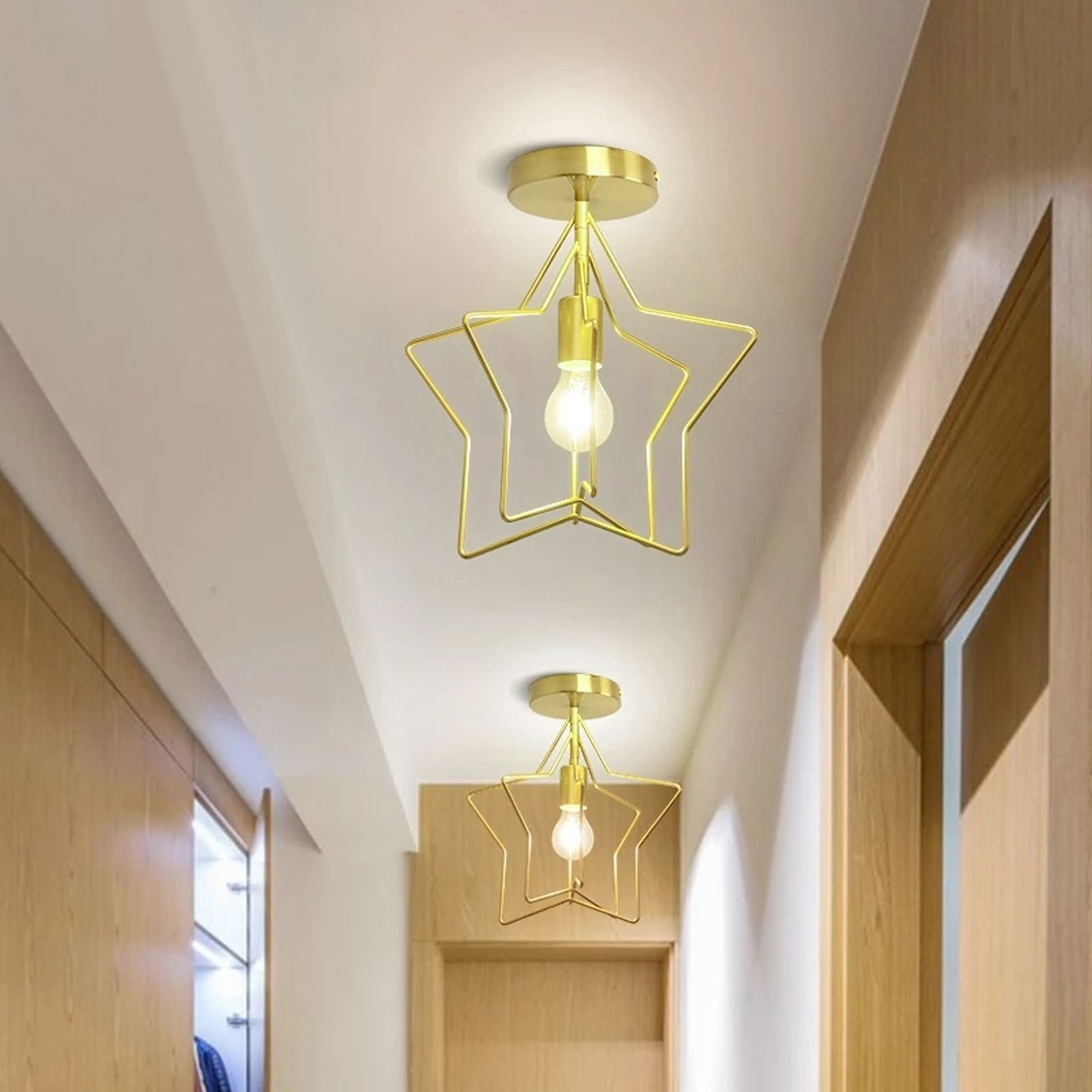 Ceiling Light Five Pointed Star E27 Wrought Iron Hanging Lamp for Corridor view 15