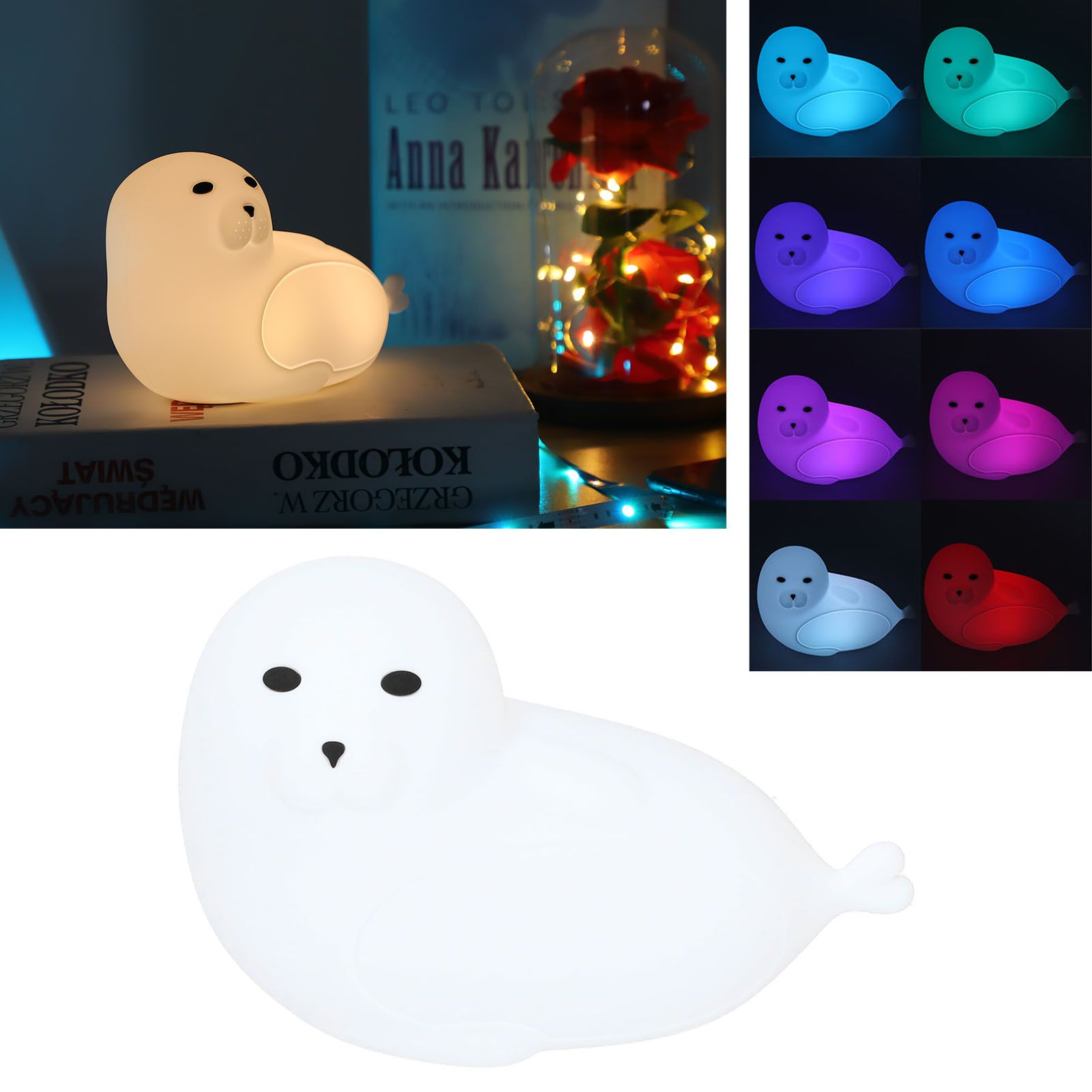 Silicone Bedside Lamp 1.3W Innovative USB Night Light with Colorful Lighting White view 11