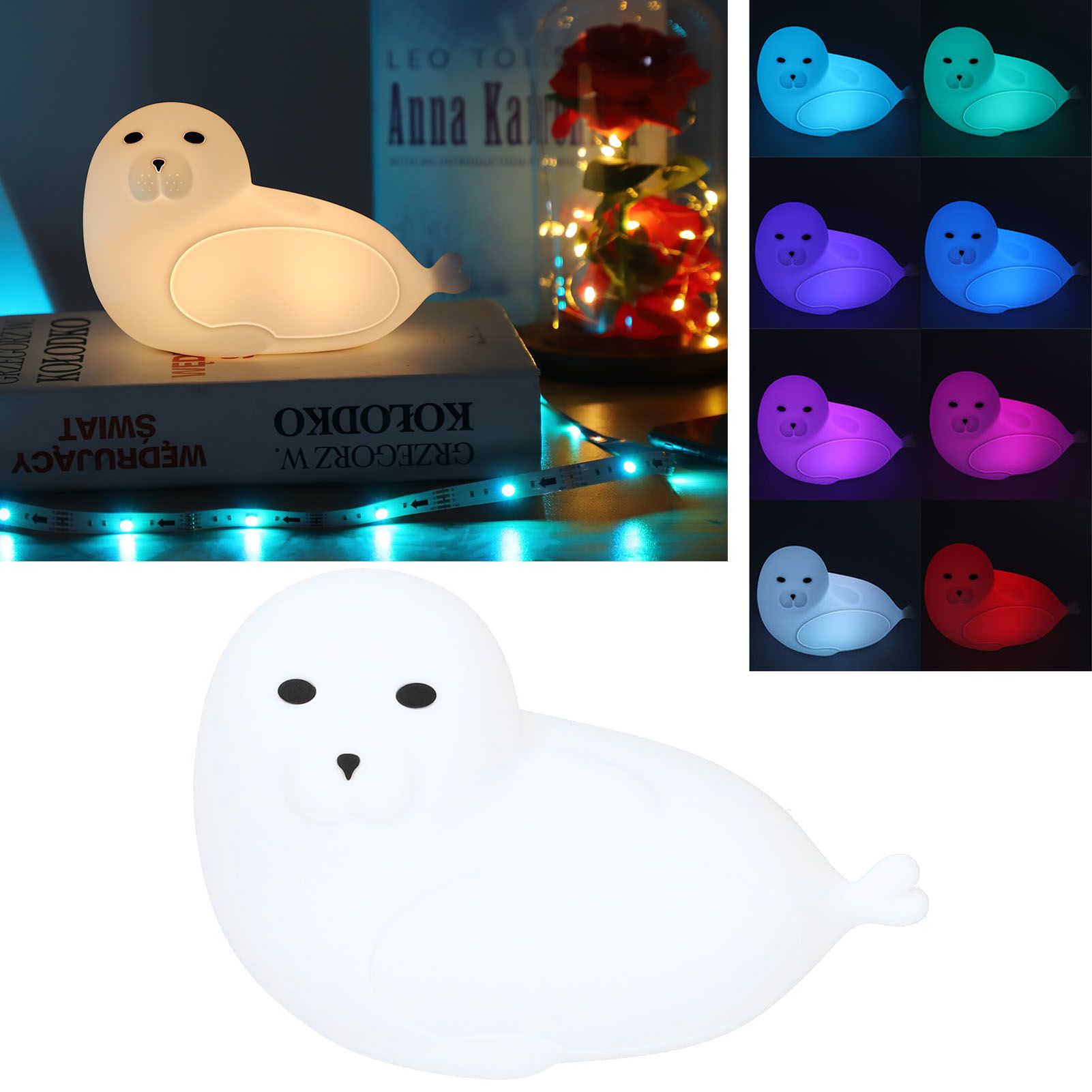 Silicone Bedside Lamp 1.3W Innovative USB Night Light with Colorful Lighting White view 12