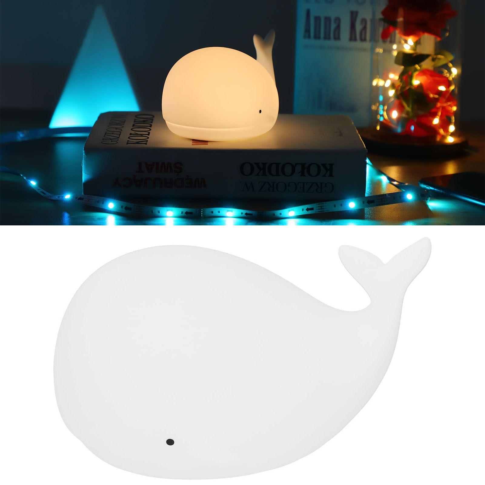 USB Night Light 1.3W Whale Shape 7-Colors Silicone Bedside Lamp for Home view 11
