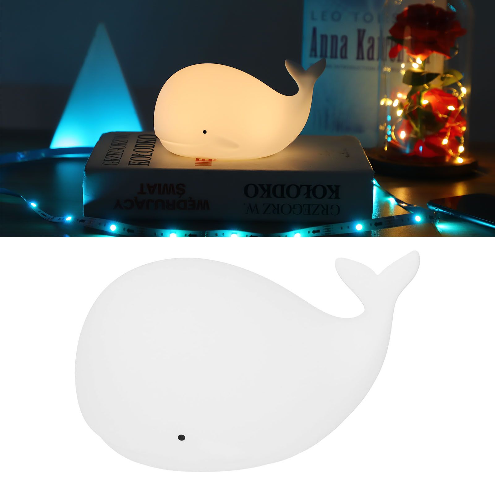 USB Night Light 1.3W Whale Shape 7-Colors Silicone Bedside Lamp for Home view 12