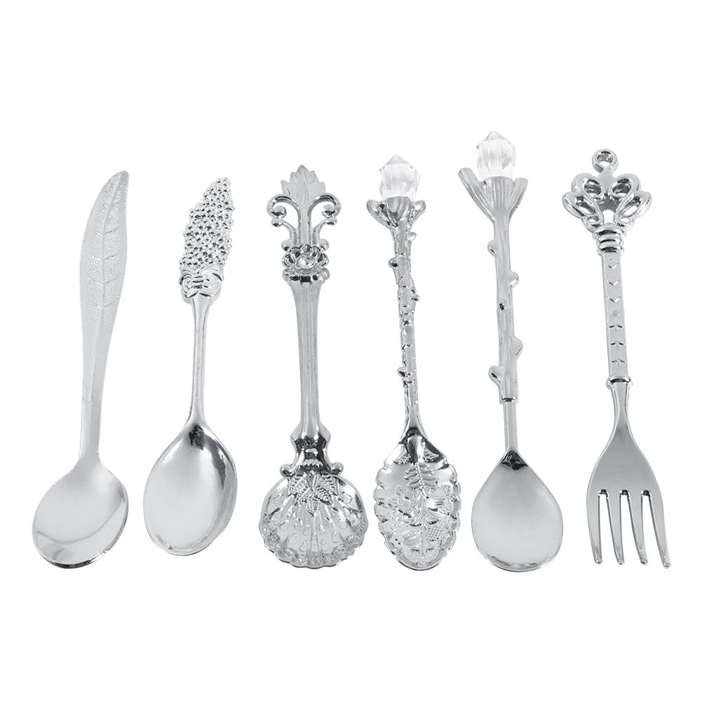 6Pcs/Set Vintage Royal Style Metal Mini Coffee Spoons and Fork Kitchen Fruit