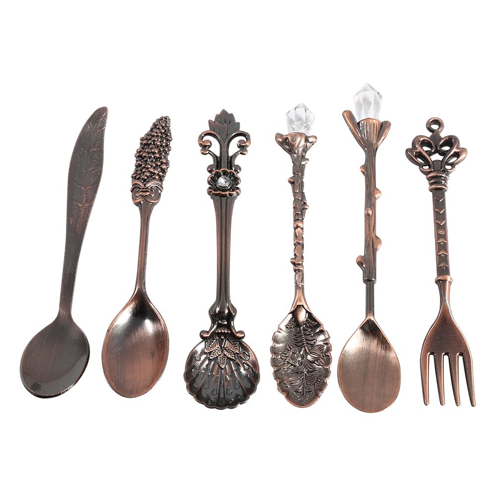 6Pcs/Set Vintage Metal Mini Coffee Spoons and Fork Kitchen Tableware