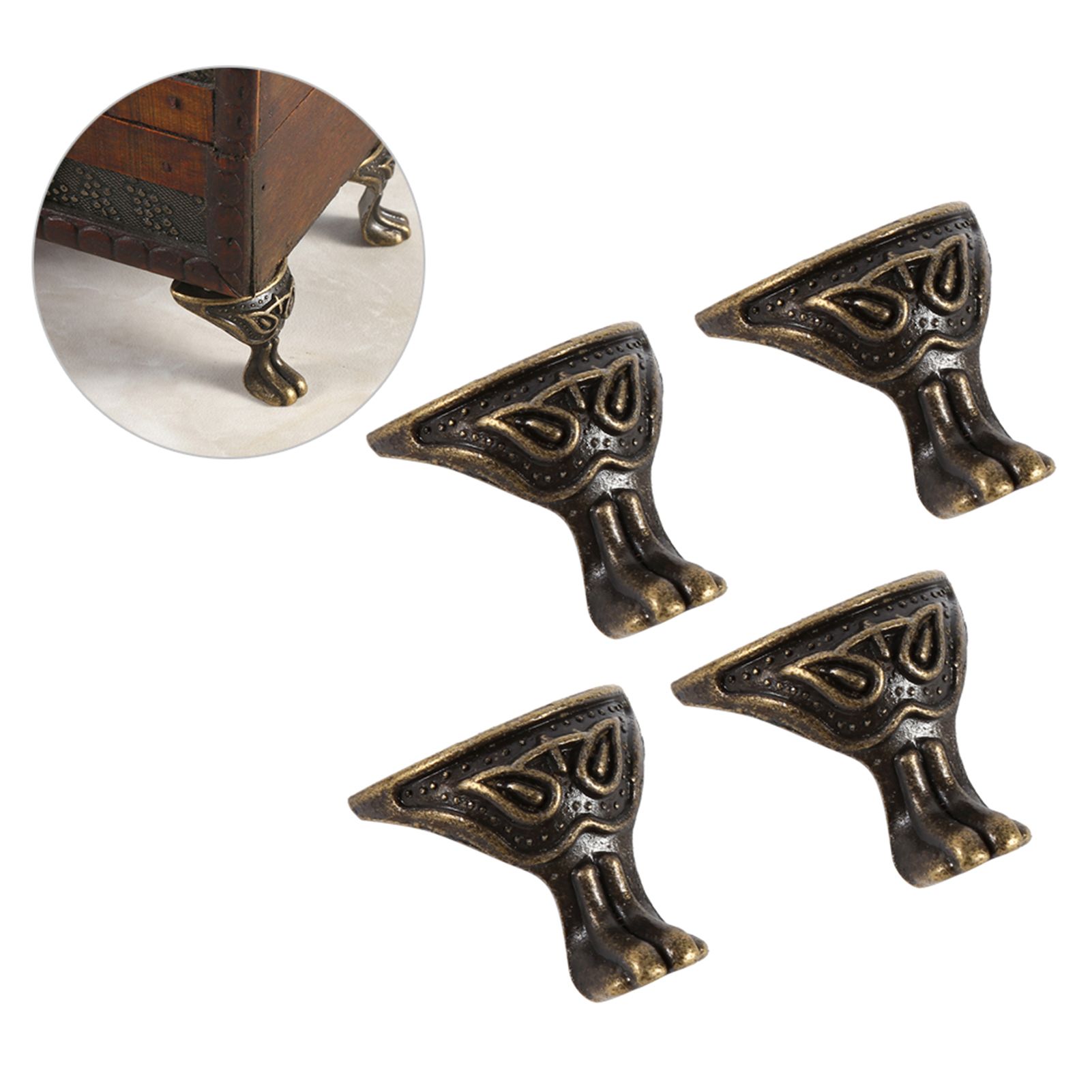 4Pcs Antique Brass Jewelry Gift Box Wood Case Decorative Feet Legs Corner view 9