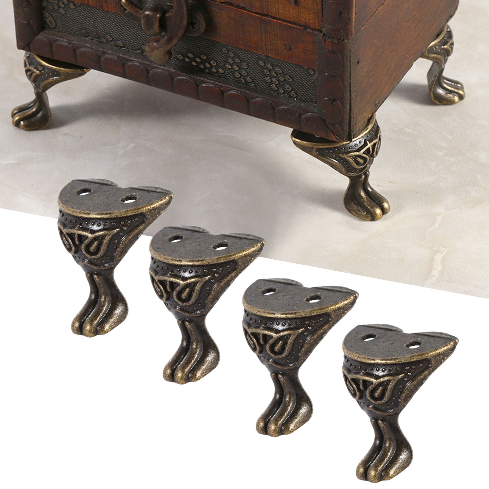 4Pcs Antique Brass Jewelry Gift Box Wood Case Decorative Feet Legs Corner view 10