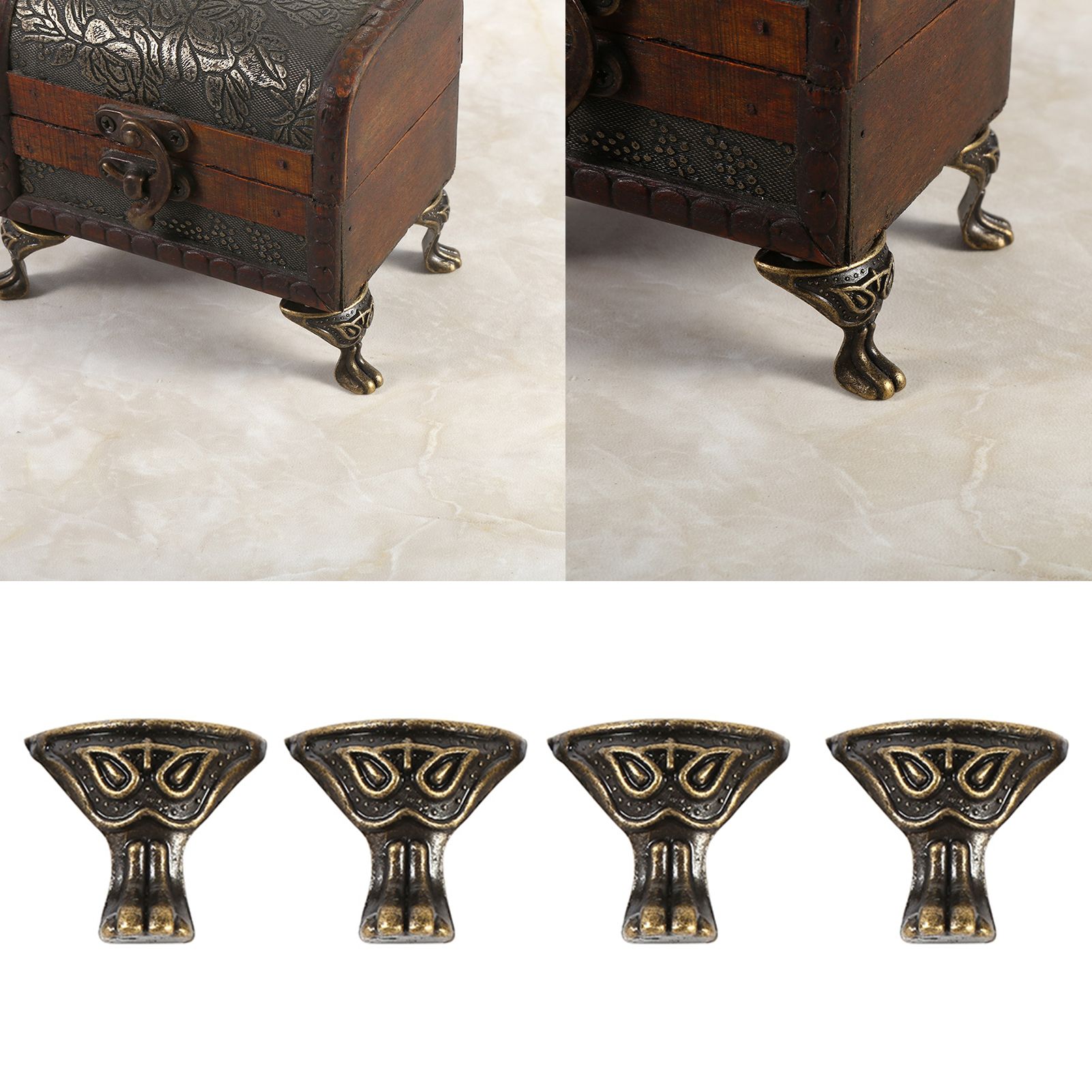 4Pcs Antique Brass Jewelry Gift Box Wood Case Decorative Feet Legs Corner view 11