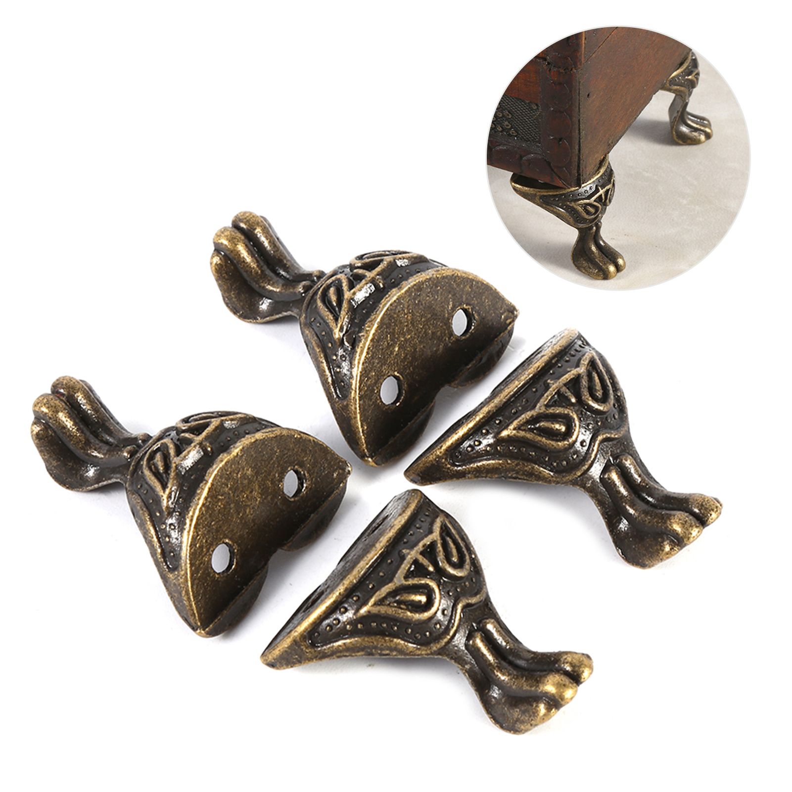 4Pcs Antique Brass Jewelry Gift Box Wood Case Decorative Feet Legs Corner view 12