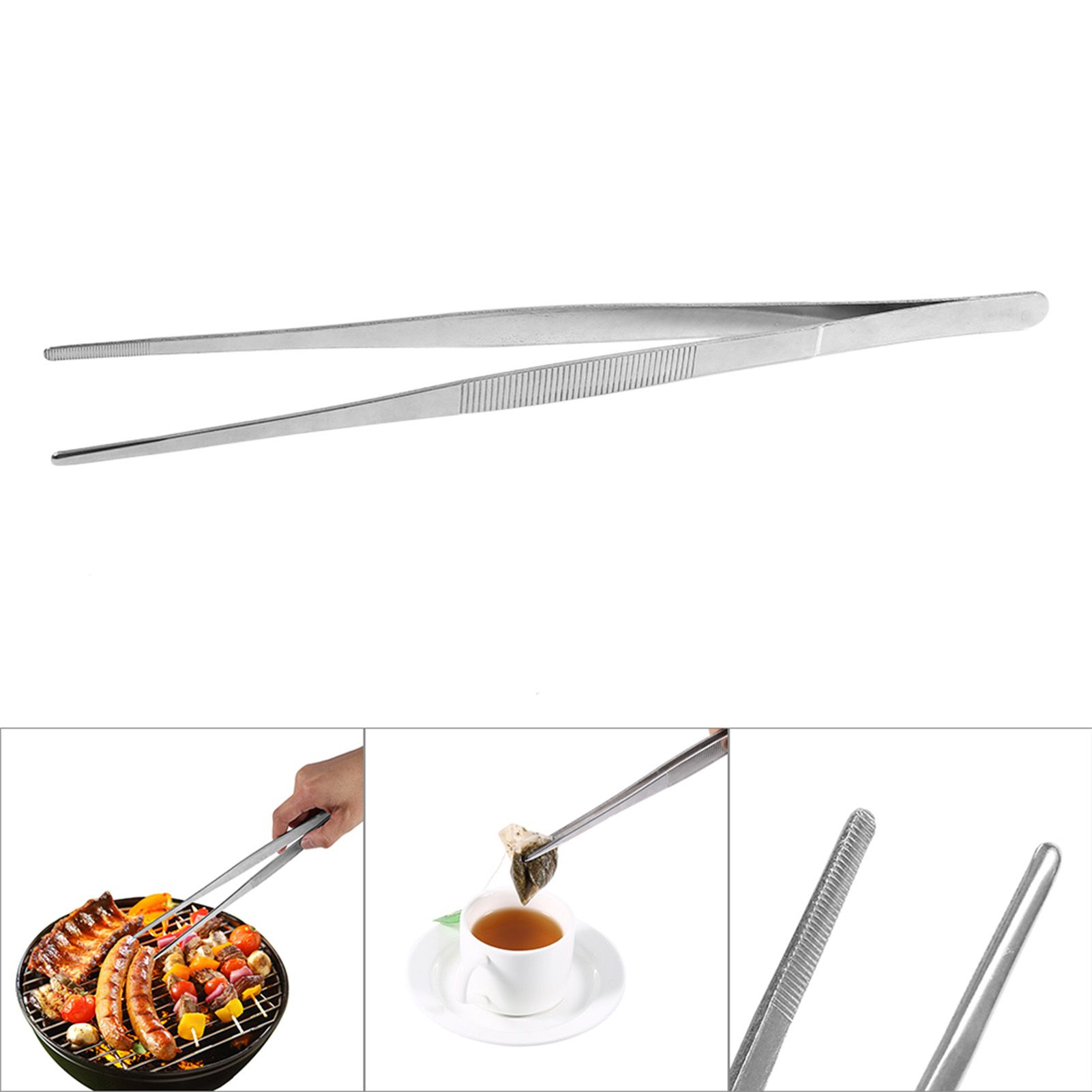 Stainless Steel Silver Long Food Tongs Straight Home Medical Tweezers Garden view 11